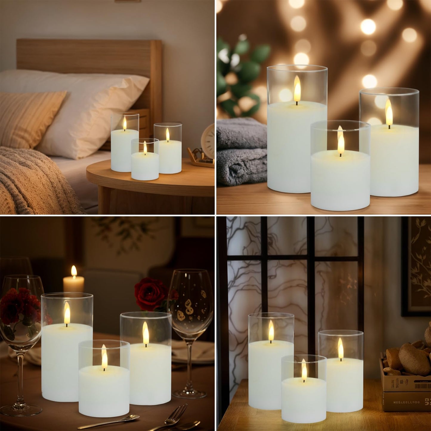 Homwamee Flameless Candle in Glass, Flashing LED Pillar Real Wax Fake Candle with Remote Control and Timer, Battery Operated Electronic Candles for Wedding Home Decorations - 3Pack