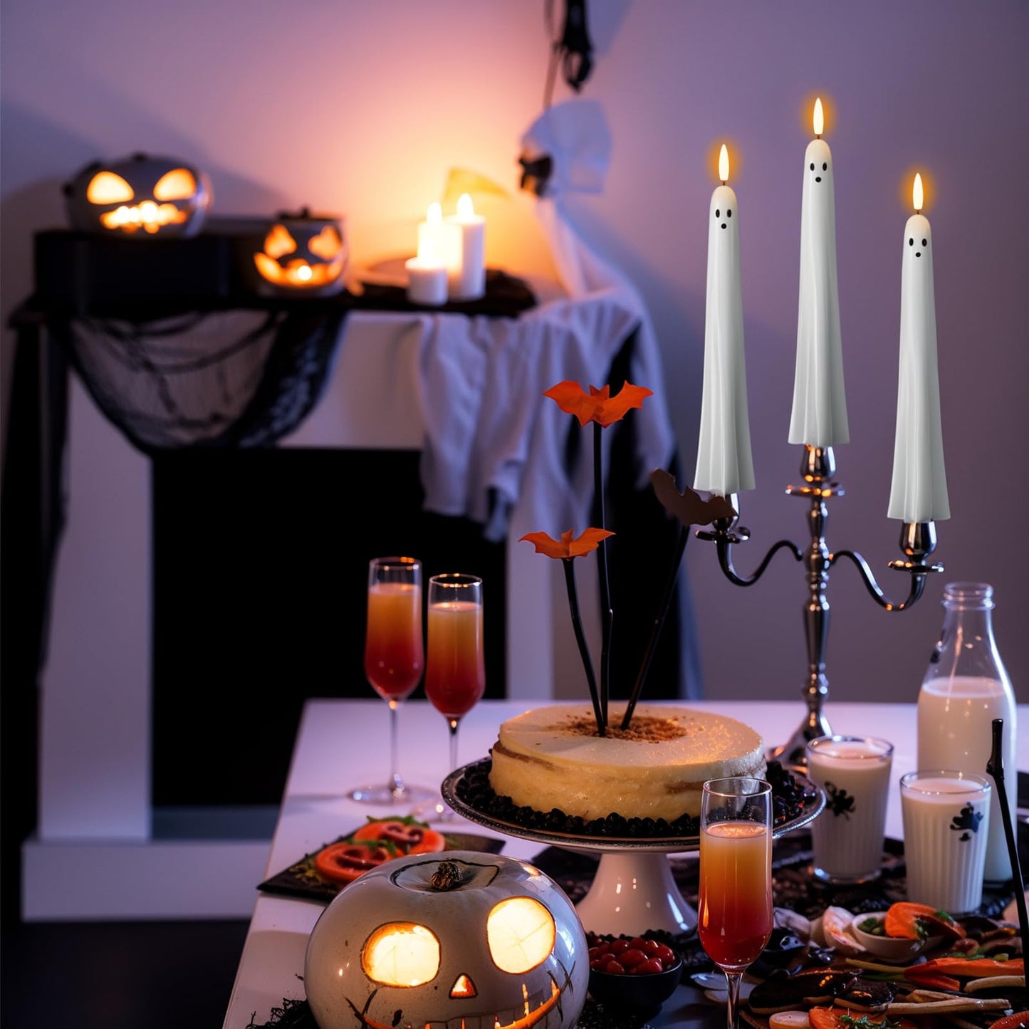 DRomance Flickering Flameless Taper Candles with Remote and Timer, 2 Pack Battery Operated LED Taper Candles 3D Wick Plastic Dripping Effect Dinner Halloween Indoor Decor(Orange, 0.78" D x 9.65" H)
