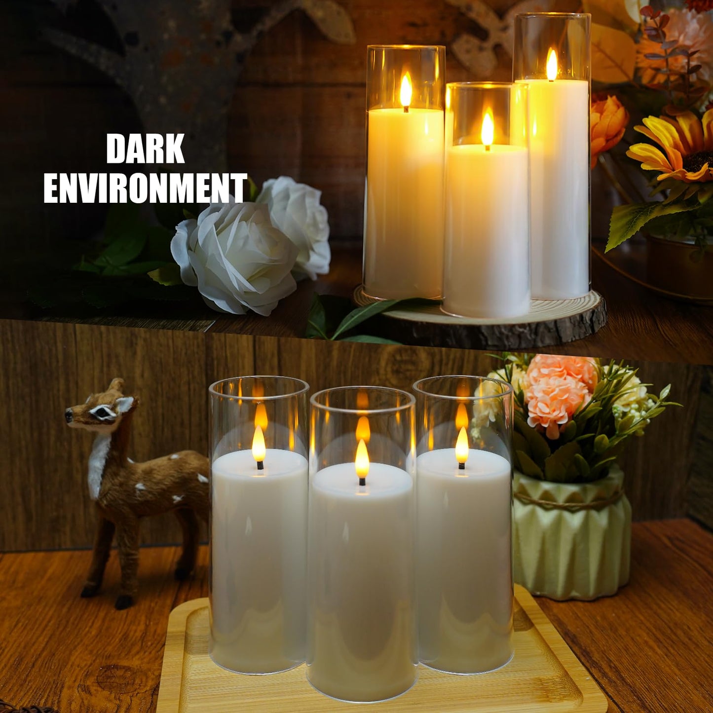 kakoya Flickering Flameless Candles Battery Operated with Remote and 2/4/6/8 H Timer Acrylic Led Pillar Candles Pack of 9 (appr D2.3"xH5.5"6.5"7.5")with Realistic 3D Wick Candles for Home Decor(White)