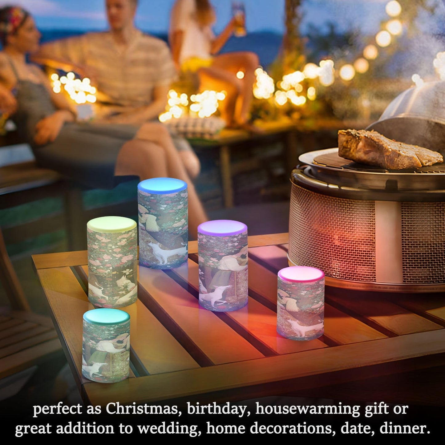 ALAZA Flameless Candles with Remote Timer,Man Woman Floral Tree Battery Operated Candles Set of 2 LED Tea Lights Flickering Pillar Votive Candles for Indoor Outdoor Decor