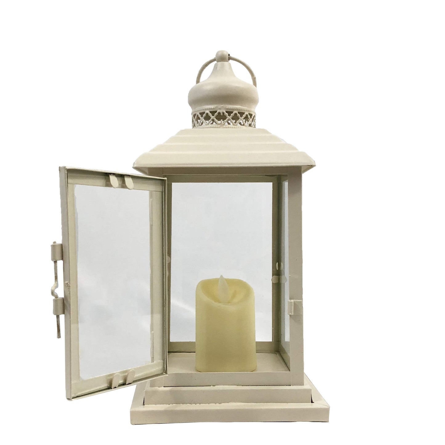 allgala Clear Glass White Iron Vintage Indoor/Outdoor Candle Lantern