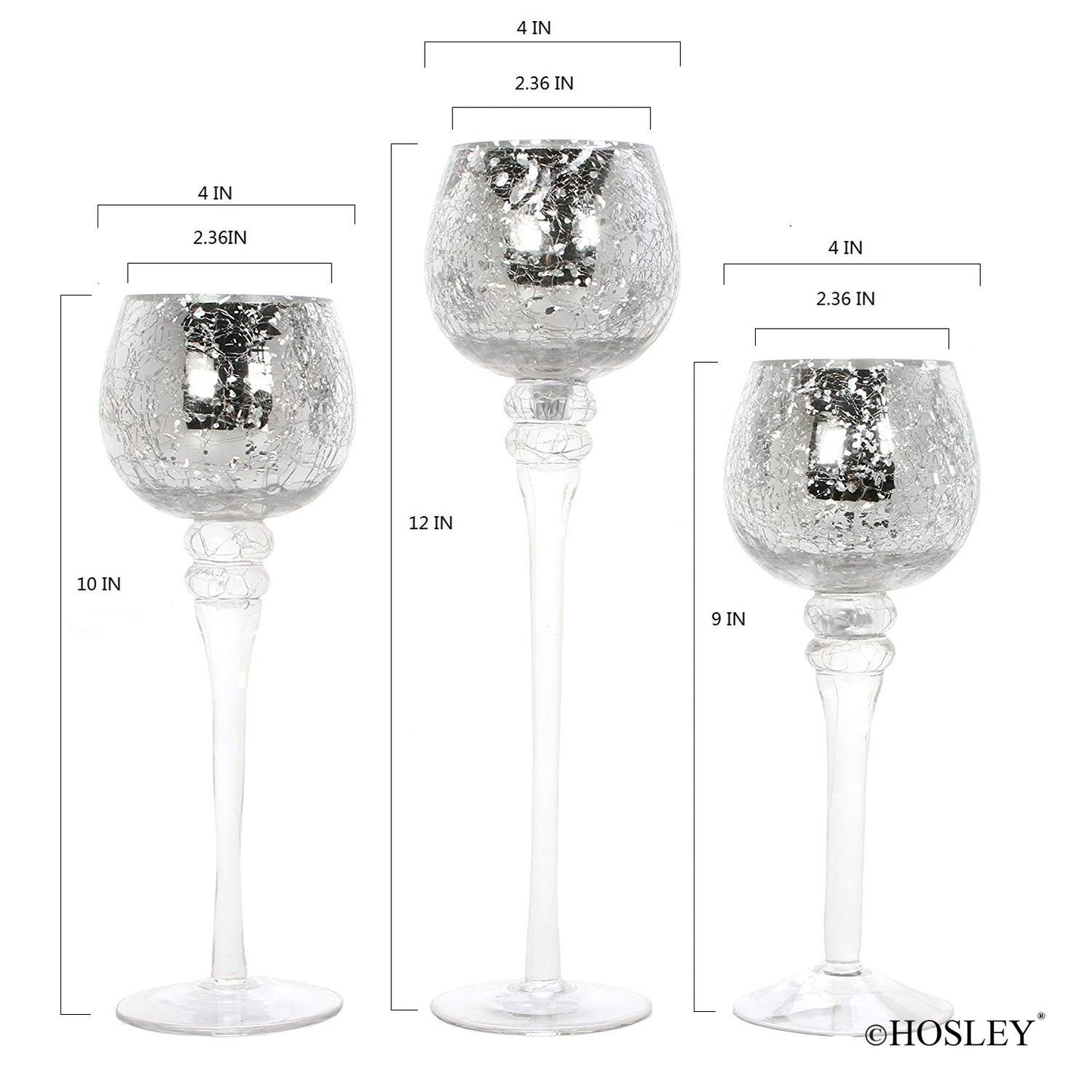 Hosley Set of 3 Crackle Metallic Glass Tealight Holders 12 Inch, 10 Inch, 9 Inch Elegant Home Decor for Ambient Lighting and Stylish Centerpieces and Gift