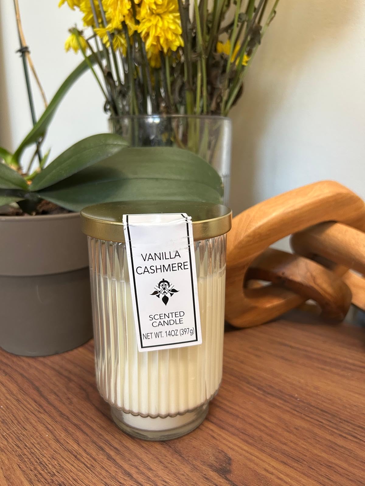 Art Deco Vanilla Cashmere Scented Candle 14oz – Premium Long-Burning Candle in Tall Glass Jar with Metal Lid – Warm Vanilla & Cashmere Aroma, Elegant Home Décor & Gift – Handcrafted Quality