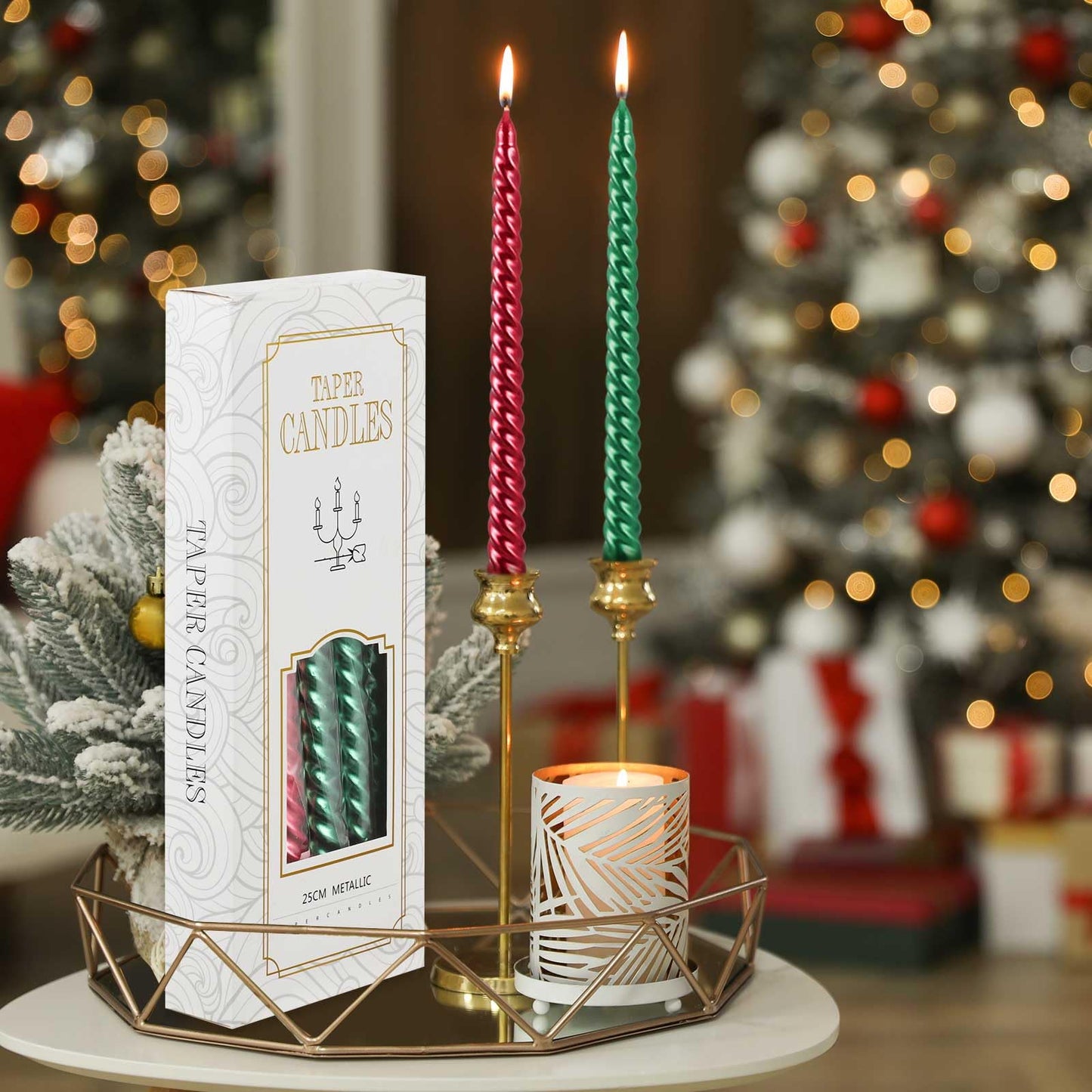 MTLEE 12 Pcs 10 Inch Christmas Spiral Taper Candles Red Green Dripless Twisted Wax Candles, Long Tapered Candles Unscented Candle Sticks for Xmas Home Party Dinner Dining Table Wedding Supplies