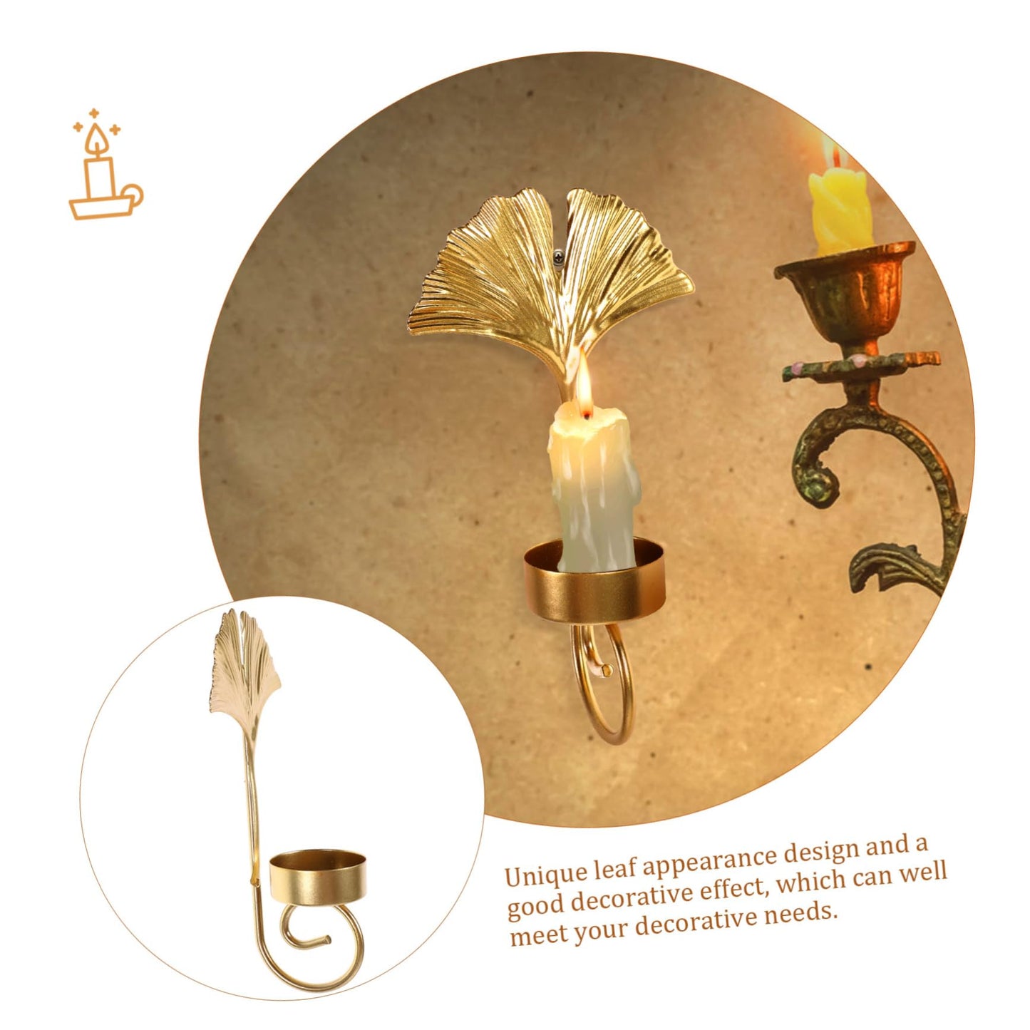 Holibanna Retro Elegant Leaf Wall Hanging Candle Holder Metal Candle Sconces Home Decor