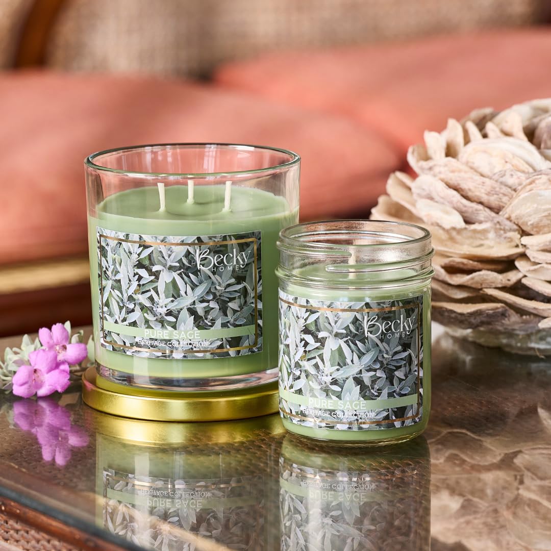 Becky Home 14.5oz Pure Sage Scented Candles for Home, 60 Hrs Soy Wax Candle for Cleansing House, Aromatherapy & Manifestation, Candle Gifts for Men and Women