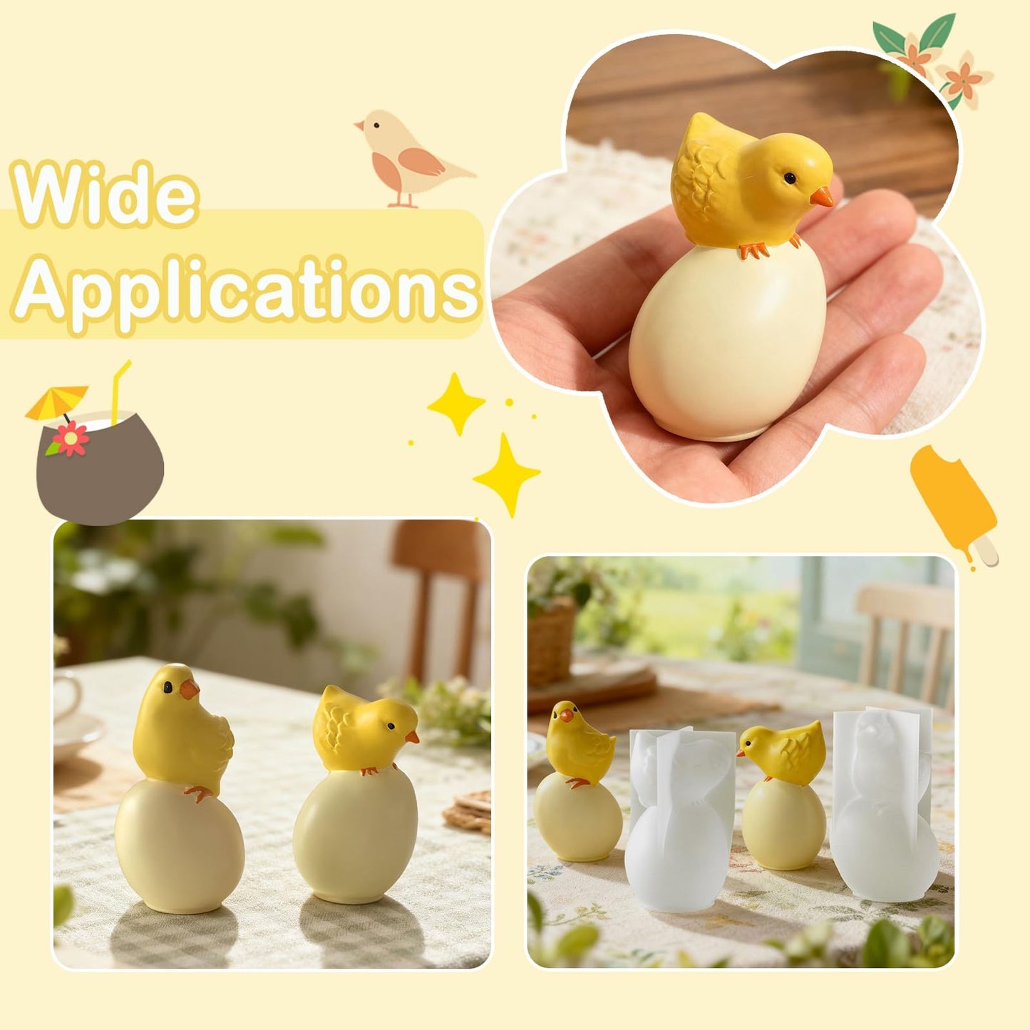 Gythara 2 pcs 2 Styles 3D Chicken with Egg Theme Silicone Candle Molds Lovely Animal Cartoon Molds for DIY Party Epoxy Resin Plaster Casting Soap Candle Craft Making Decor