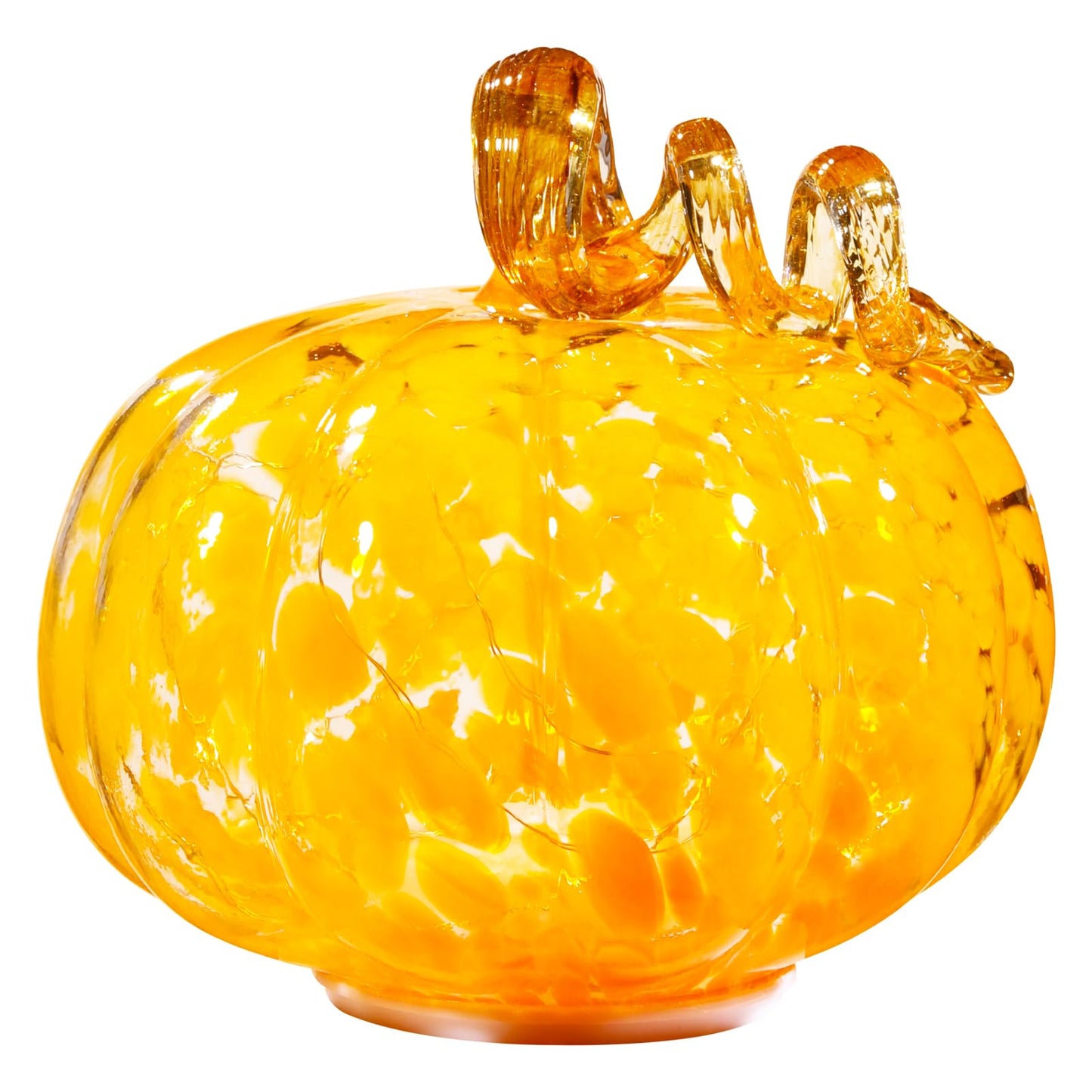 Naboher Handcrafted Glass Pumpkin with Warm LED Lights - Halloween & Thanksgiving Decor, Gift-Worthy Fall Home Decoration, 5.9-Inch Light-Up Tabletop Centerpiece (Vine Orange)