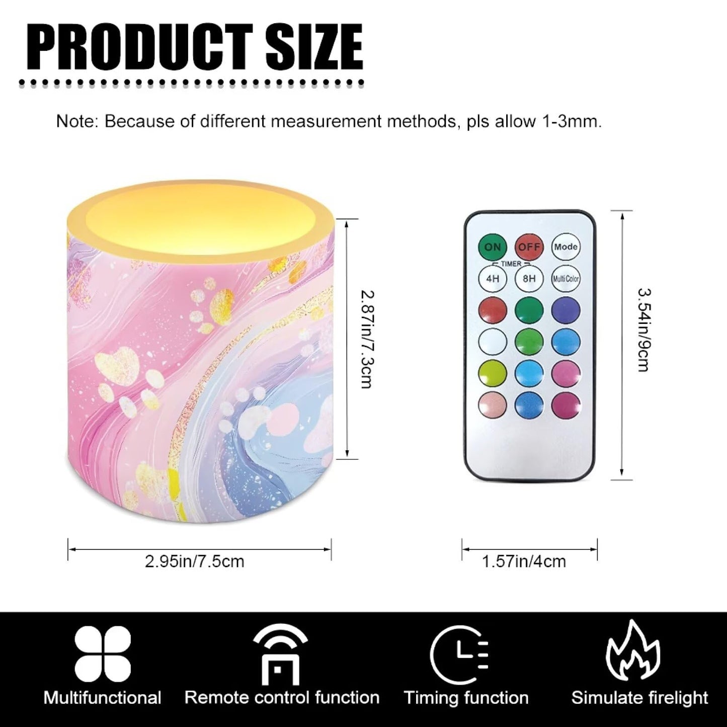 Cozeyat Pink Blue Marble Flameless Candles 4 Pack Battery Operated with Remote Control Timer LED Pillar Candles Waterproof for Indoor Outdoor Decor