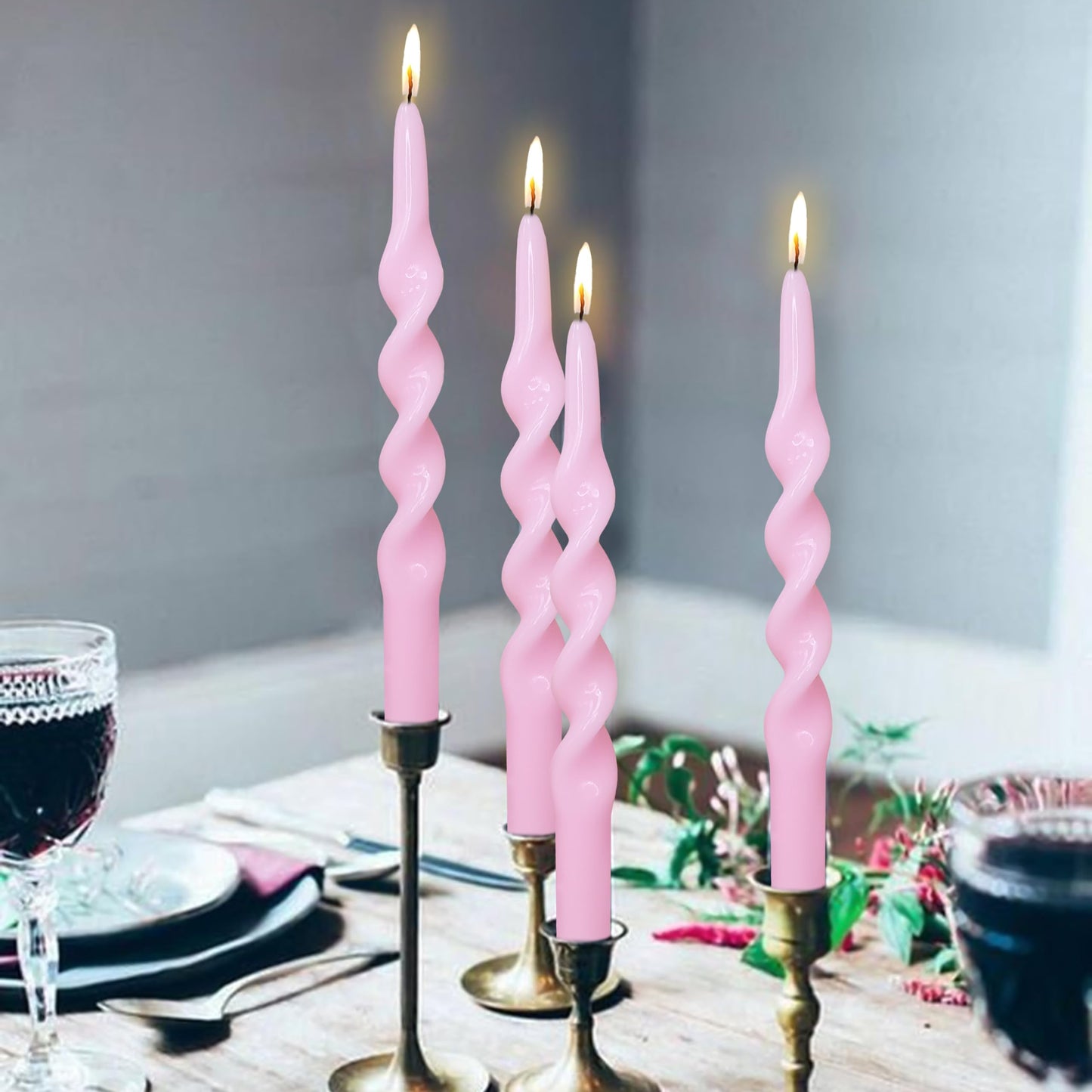 Spiral Taper Candles Pink Twisted Candlesticks Pastel Candle Sticks Long Tapered Candles Unscented Twirl Candle Tall Smokeless Candle for Home Décor Weddings Holiday
