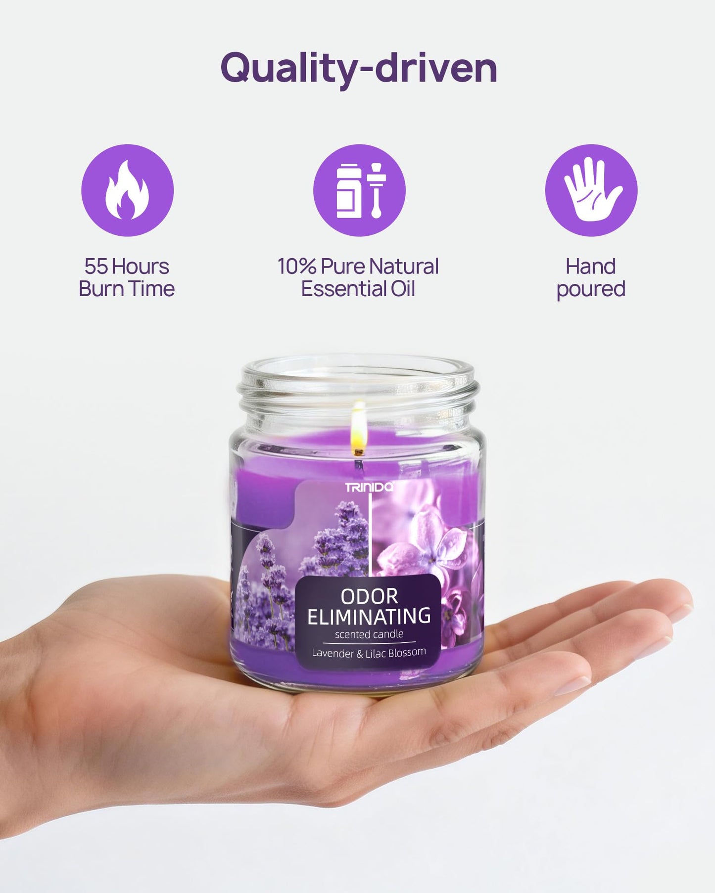 Lavender & Lilac Blossom Odor Eliminating Candles for Home Scented, Eliminates 99% of Pet, Smoke, Food and Other Smells Quickly, Highly Fragranced Candle, Premium Soy Candles Set for Women