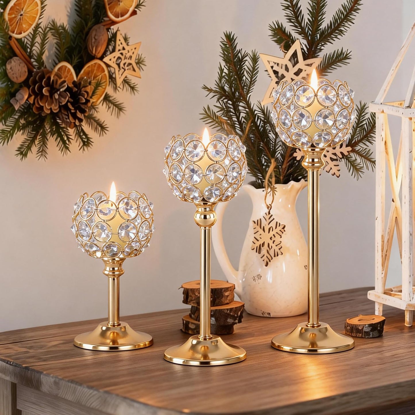 Oakernel Gold Crystal Candle Holders Candlestick Holders - 4 Sets Tall Bling Bowl Candelabra Centerpieces for Dining Table, Wedding, Party & Fireplace Mantel Decor,12Pcs