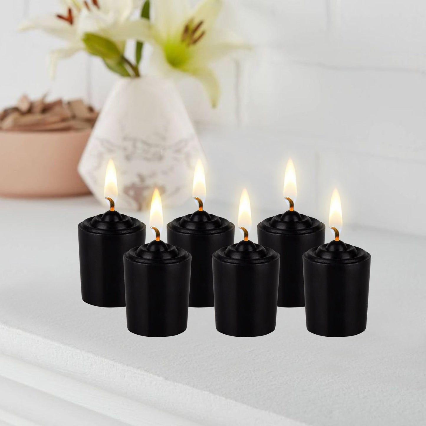 Mega Candles 12 pcs Unscented Black Votive Candles, Hand Poured Wax Candle 15 Hours 1.5 Inch x 2.25 Inch, Home Décor, Wedding Receptions, Centerpieces, Occasions, Events, Festivities, Meditations