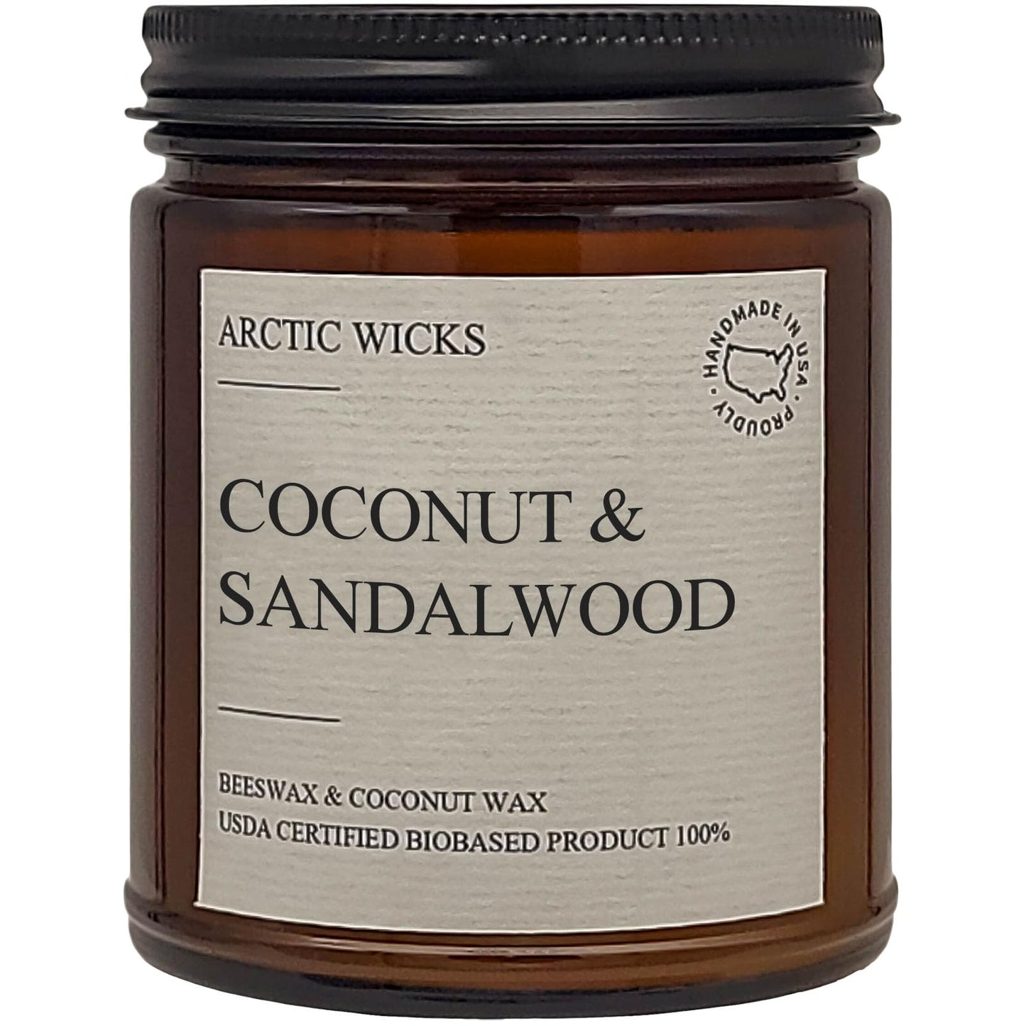 Arctic Wicks Scented Coconut Beeswax Candles | Coconut Beeswax Non Toxic Candle 9oz Amber | Farmhouse Candles Non-Toxic Clean Burn 100% USDA Certified Biobased (Coconut & Sandalwood)