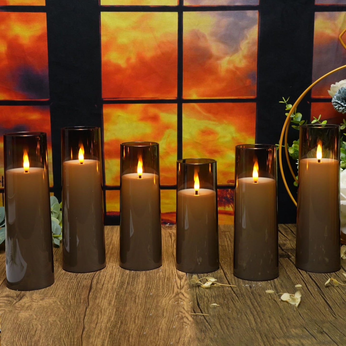 kakoya Flickering Flameless Candles Battery Operated with Remote and 2/4/6/8 H Timer Plexiglass Led Pillar Candles Pack of 9 (D2.3 xH5.5 6.5" 7.5") with Realistic 3D Wick Candles for Home Decor(Grey)