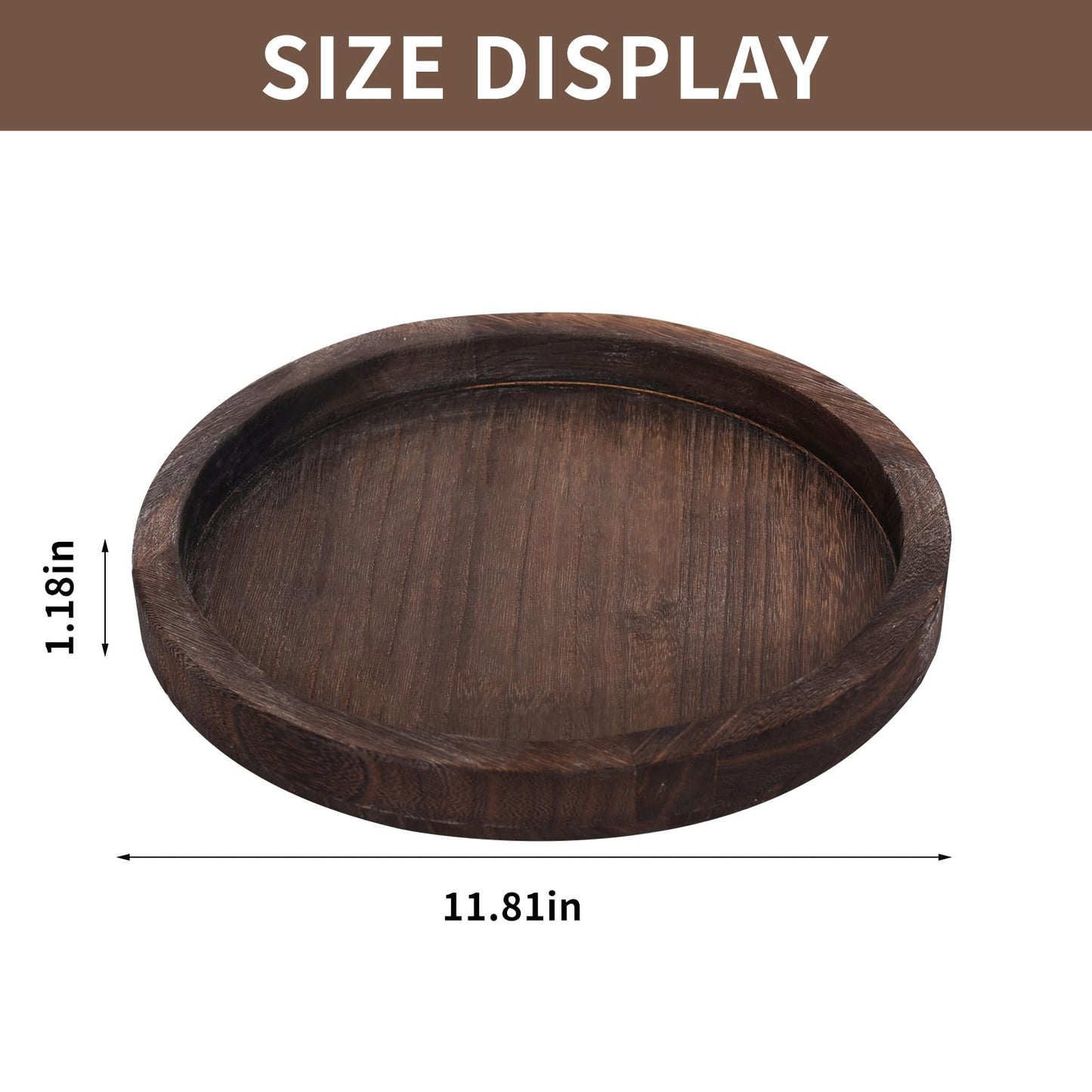 Rustic Wooden Serving Tray – Handcrafted Round Farmhouse Tray, Lightweight Paulownia Wood Decorative Tray for Coffee Table, Candle Holder, Breakfast in Bed, and Multi-Purpose Home Decor