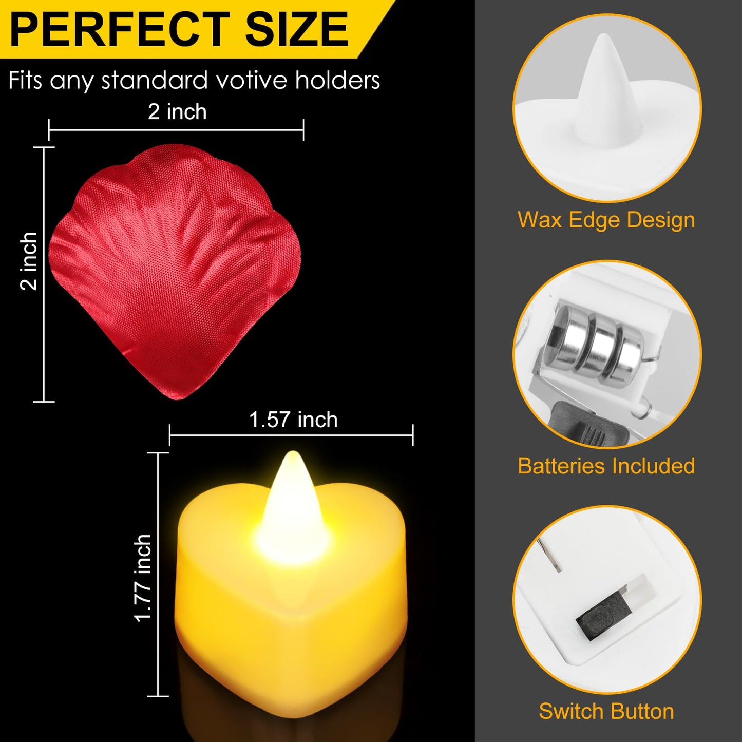 gobutend 6000 Pcs Artificial Rose Petals with 72 Pcs Romantic Flameless Candles, LED Heart Tea Lights Battery Operated for Romantic Night Wedding Anniversary Table Party Decoration
