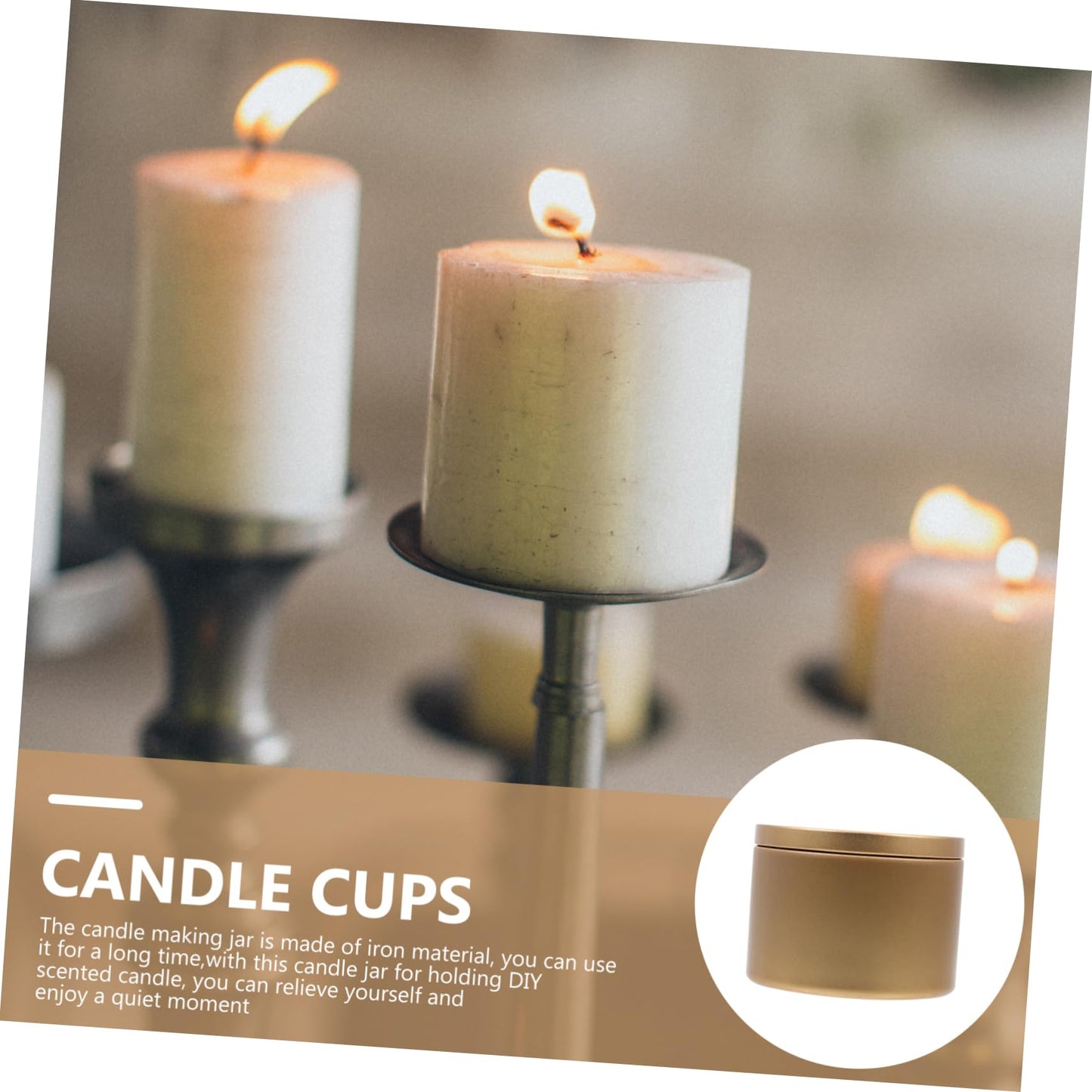 KONTONTY 3pcs Gold Iron Candle Jars Empty Candle Holders for Practical Iron Containers for Home Decor Wedding Favors and Tealight Making