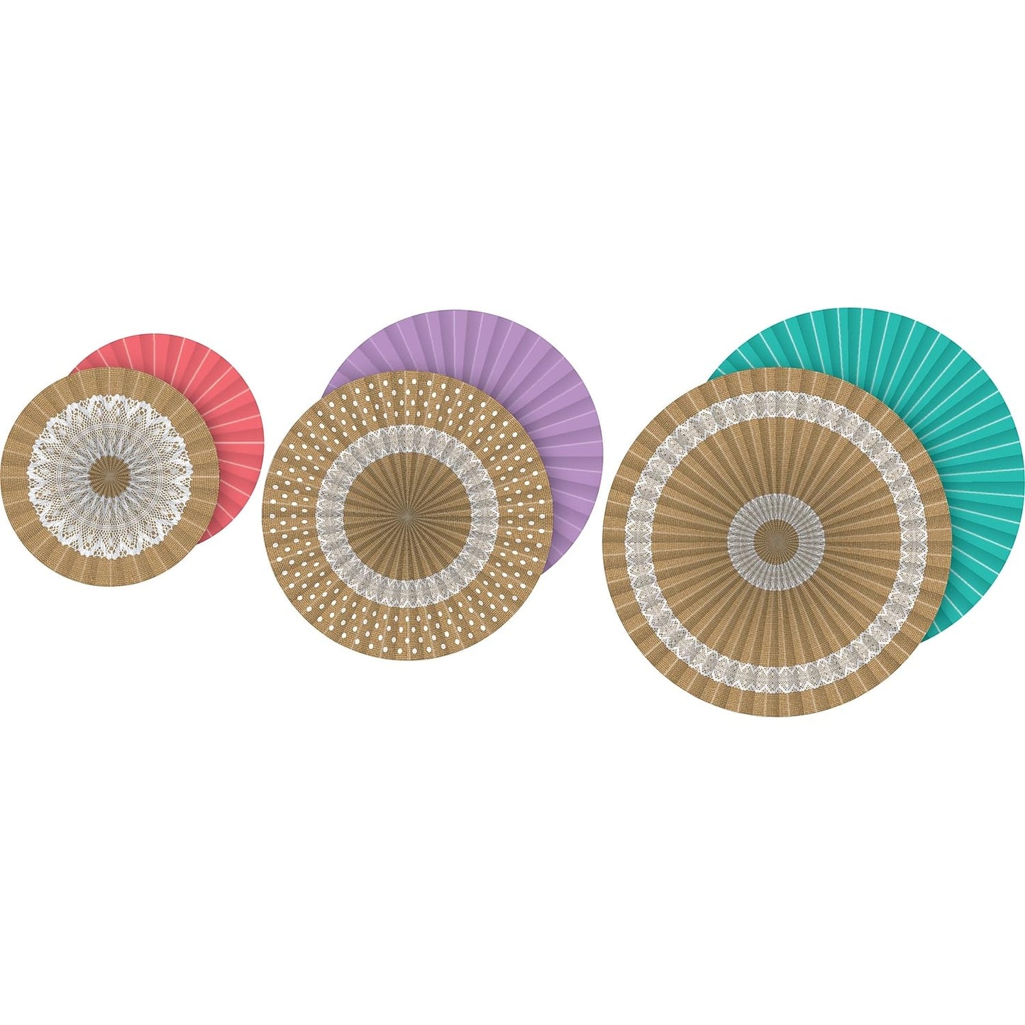 Teacher Created Resources Hanging Paper Fans, Shabby Chic Burlap Design, 3 Packs, 3 Per Pack