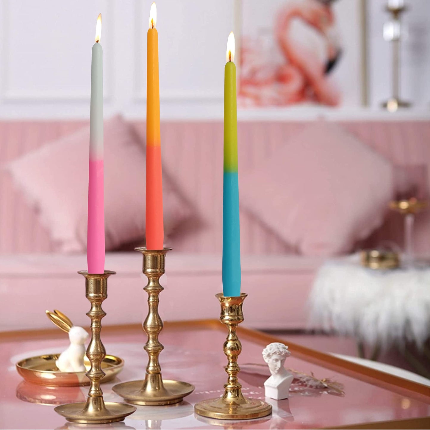 10 Inch Taper Candles Handmade Smokeless Set of 6 – Rose Scent Tapered Candles in Hot Pink, Candle Sticks for Wedding, Home Decor, and Dinner Table