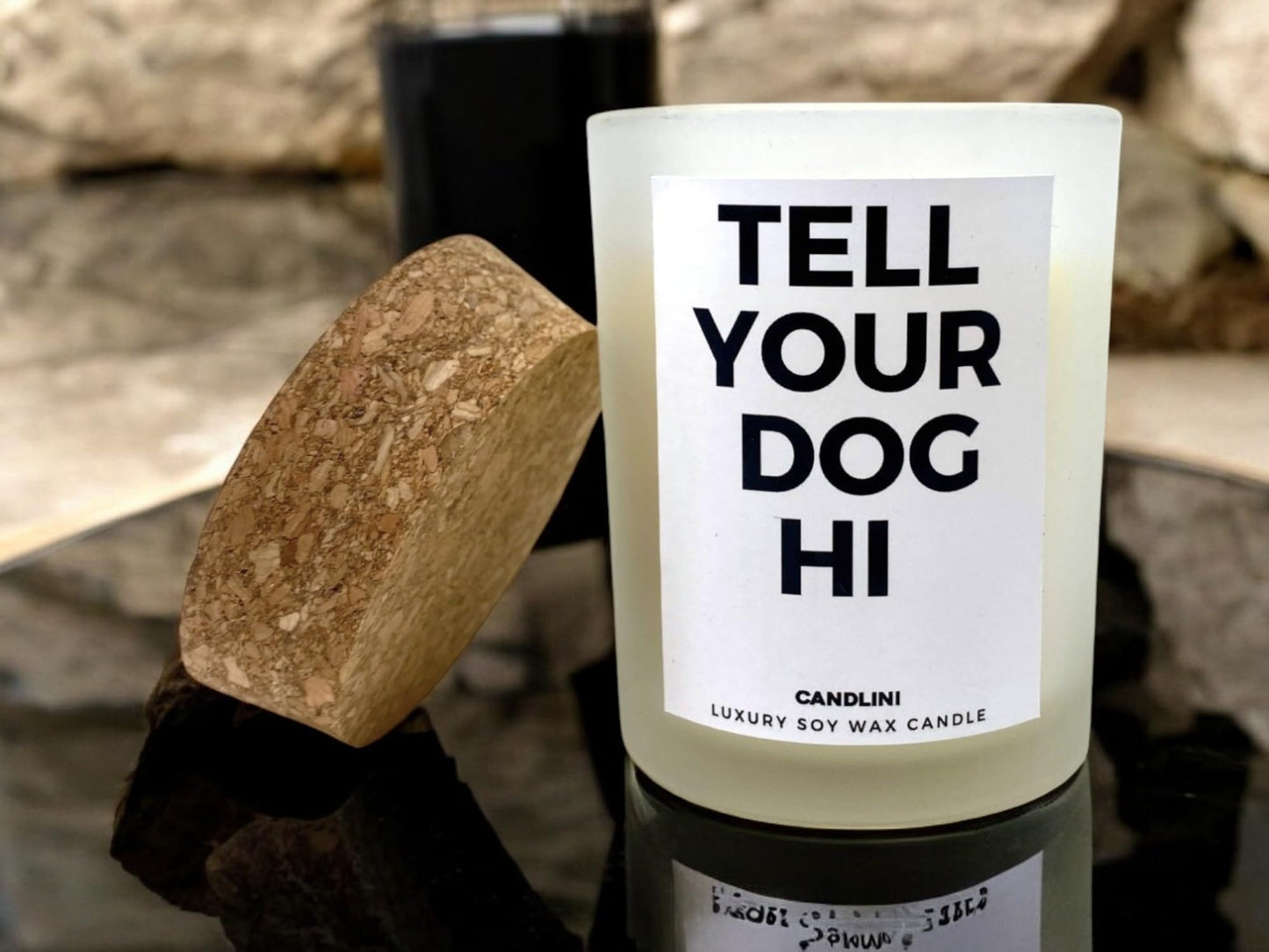 Tell Your Dog Hi | Luxury Candle Soy Wax Vanilla Blend | Unique Funny Gift for Dog Lovers | Gift Box Included