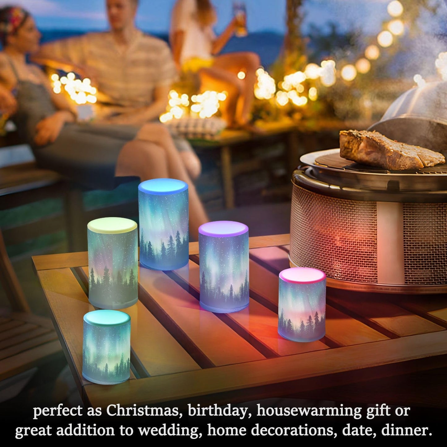 panksolu Flickering Flameless Candles, Aurora Borealis Forest Landscape LED Candles with Remote Timer, Battery Operated Candle for Valentine Wedding Halloween Christmas Decor - Set of 2