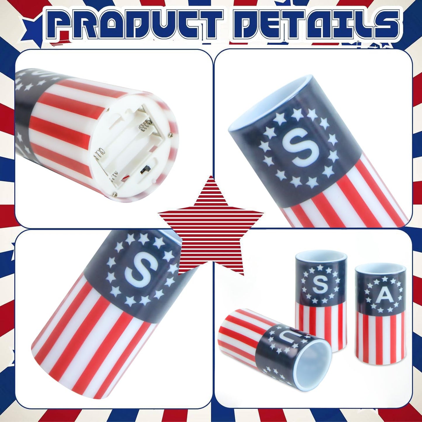 ONEIHOMM 4th of July Candles Battery Operated with Timer Remote Control, Patriotic Candles for American Independence Day Decorations,250th Anniversary American Flag LED Candles,6inch,3 Pcs