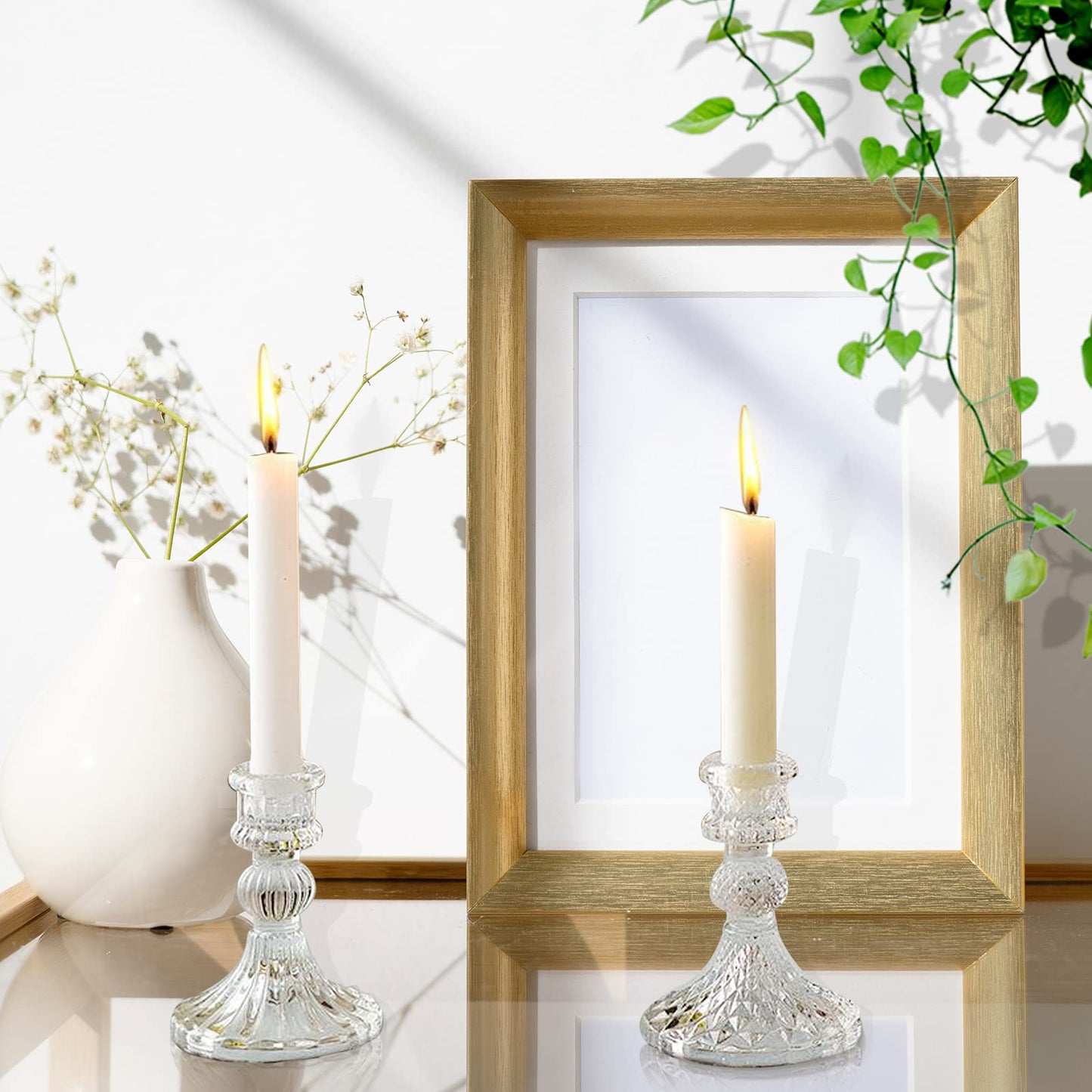 Clear Glass Candlestick Holders,8 pcs Set Include Taper Candle Holders and Stripe Candle Holders,Two Style for Formal Events, Wedding, Festival,Church, Party & Festival Decoration