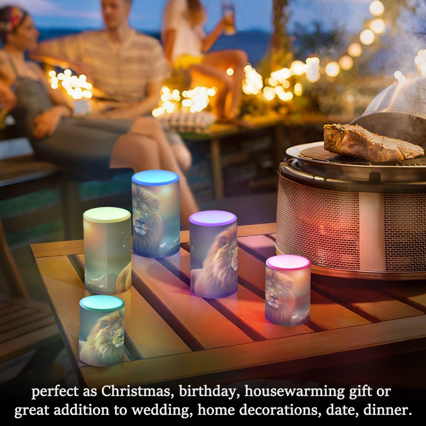 GOODOLD Flameless Candles with Remote Control and Timer, Night Sky Lion Flickering Candles Battery Operated LED Pillar Candles, Warm Light for Home Decor, Set of 2 (D 3" x H 4" 5")