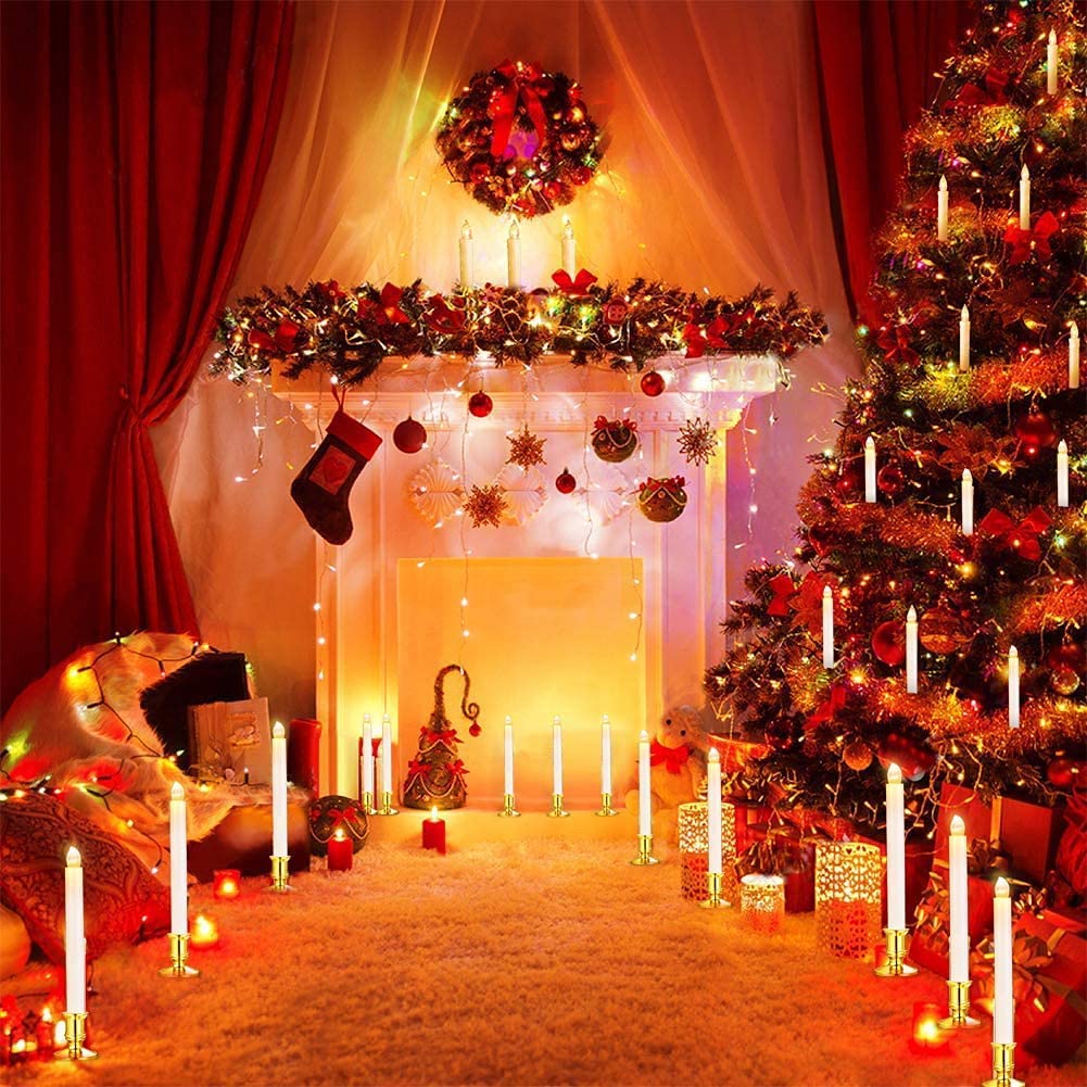 YAUNGEL Christmas Window Candles, 12 Pack Battery Operated Flameless Taper Candles for Windows with Timer Remote, Electric Candle Lights with Candle Holders Suction Cups for Christmas