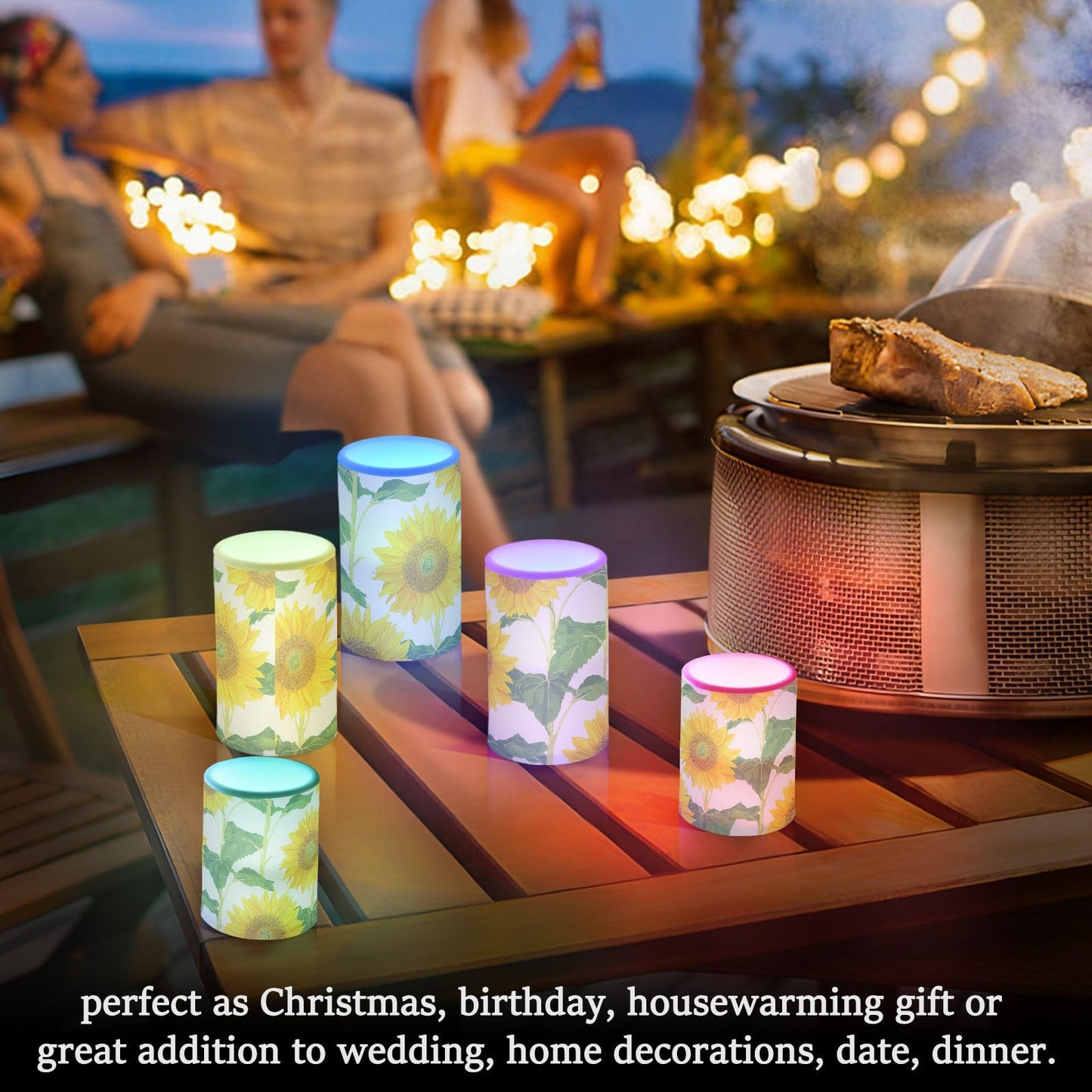 WEVIBOFU Painting Yellow Sunflowers Flickering Flameless Candles LED Battery Operated with Remote Timer Pillar Candles for Home Birthday Wedding Christmas Decor, Set of 2