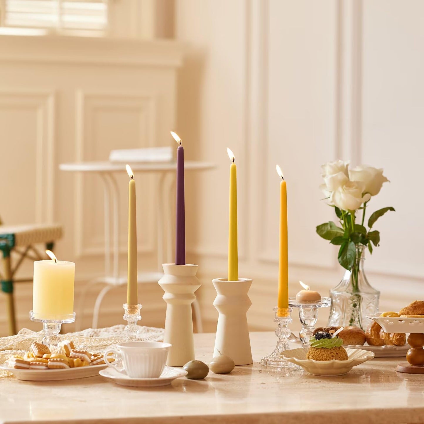 Pickood 10-Inch Tall Dripless Taper Candles Set of 4 - Fall Tapered Candles, Perfect for Halloween,Fall - Smokeless, Unscented, Long Burning - Hand Poured, Colored Tall Candlesticks - Thanksgiving