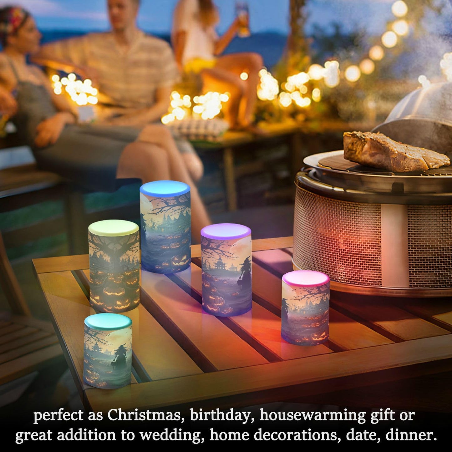 ALAZA Halloween Pumpkins Witch Flickering Flameless Candles Battery Operated with Remote Timer,Tea Light Candles LED Pillar Votive Candles Set of 2 for Outdoor Indoor Decorations