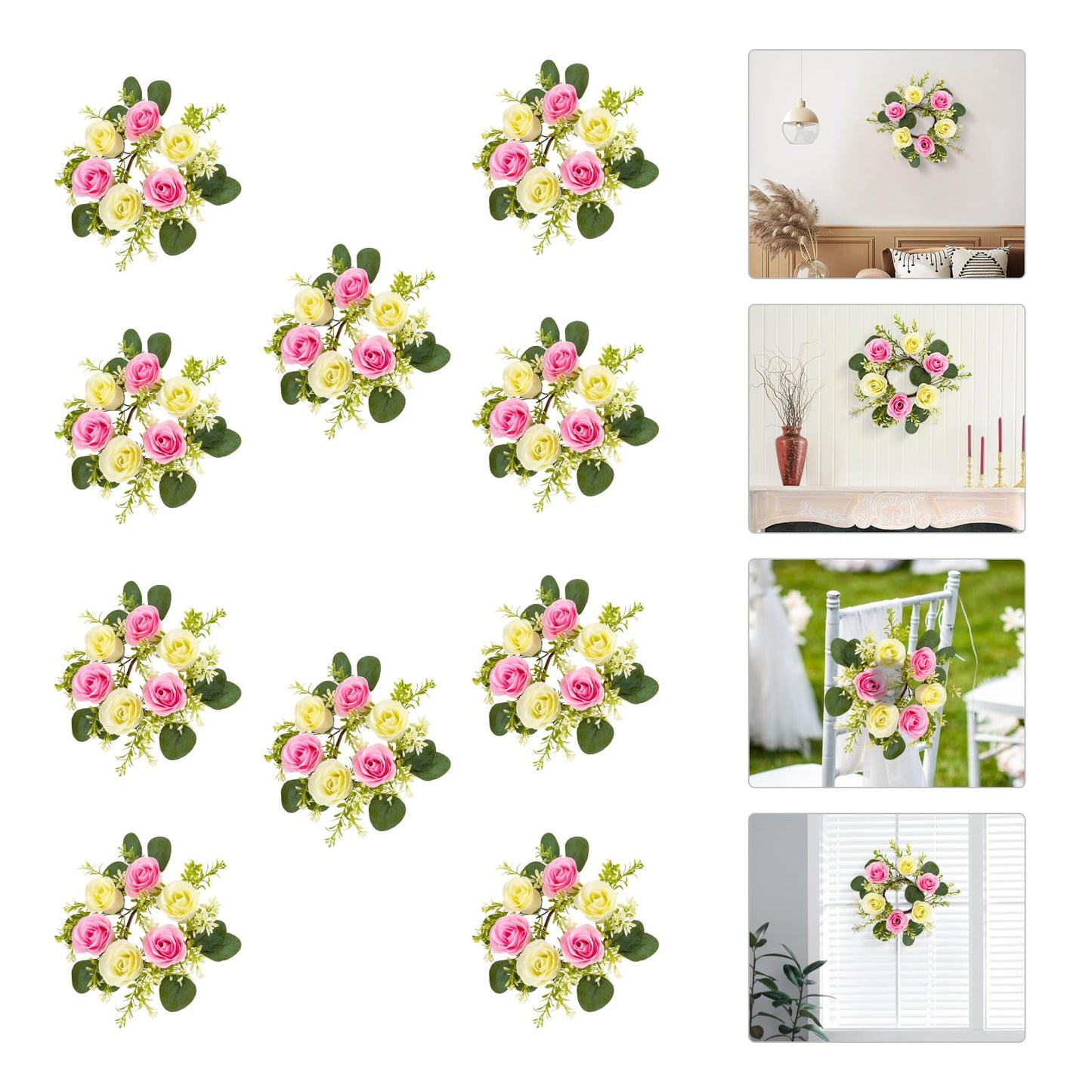 GXFCHYL Artificial Floral Wreaths, 10Pcs Pink, Cream Rose Candle Floral Wreaths 8.27In Artificial Flowers Wedding Centerpieces for Tables