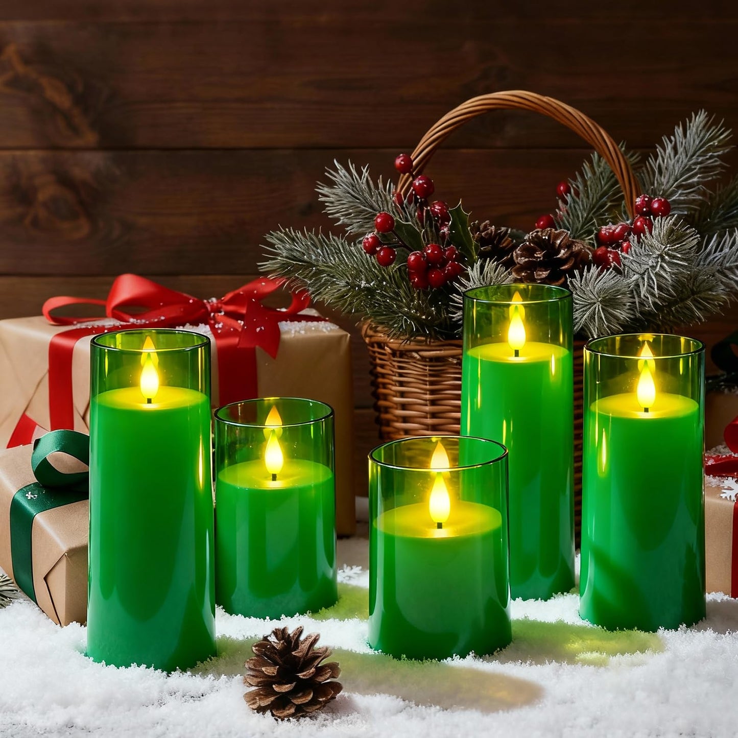 Raycare St. Patrick's Day Flameless Candles Battery Operated with Remote Timer, Acrylic Flickering LED Pillar Candle for Christmas Decoration, Home Decor, Gift for Family and Friend, Green, Set of 5