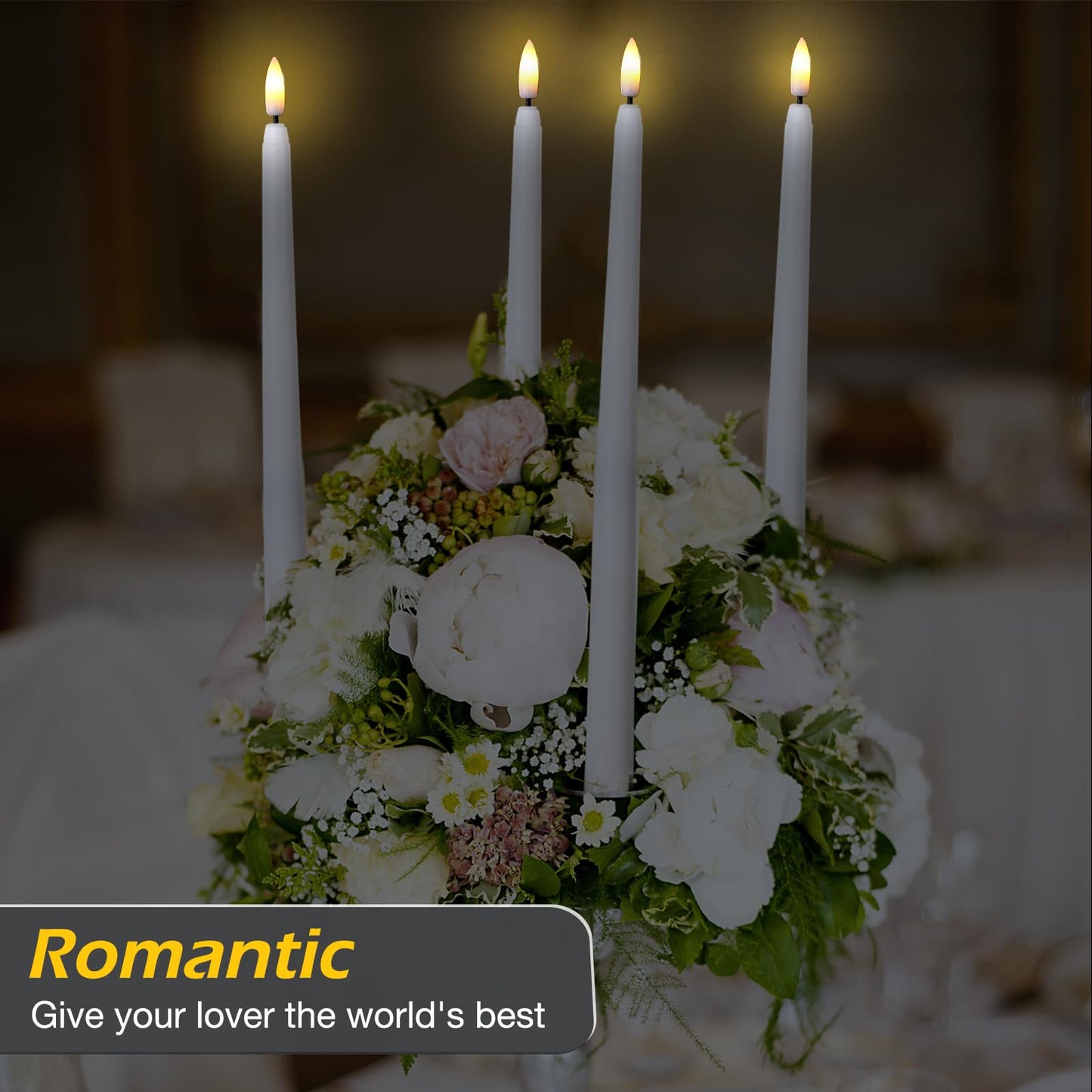 Tuanse 20 Pcs Flickering Flameless Taper Candles Bulk LED Battery Operated Realistic Flame Effect with Remote & Timer Safe No Fire Wax Drip Candles for Wedding Church Home Decor (12.4",White)