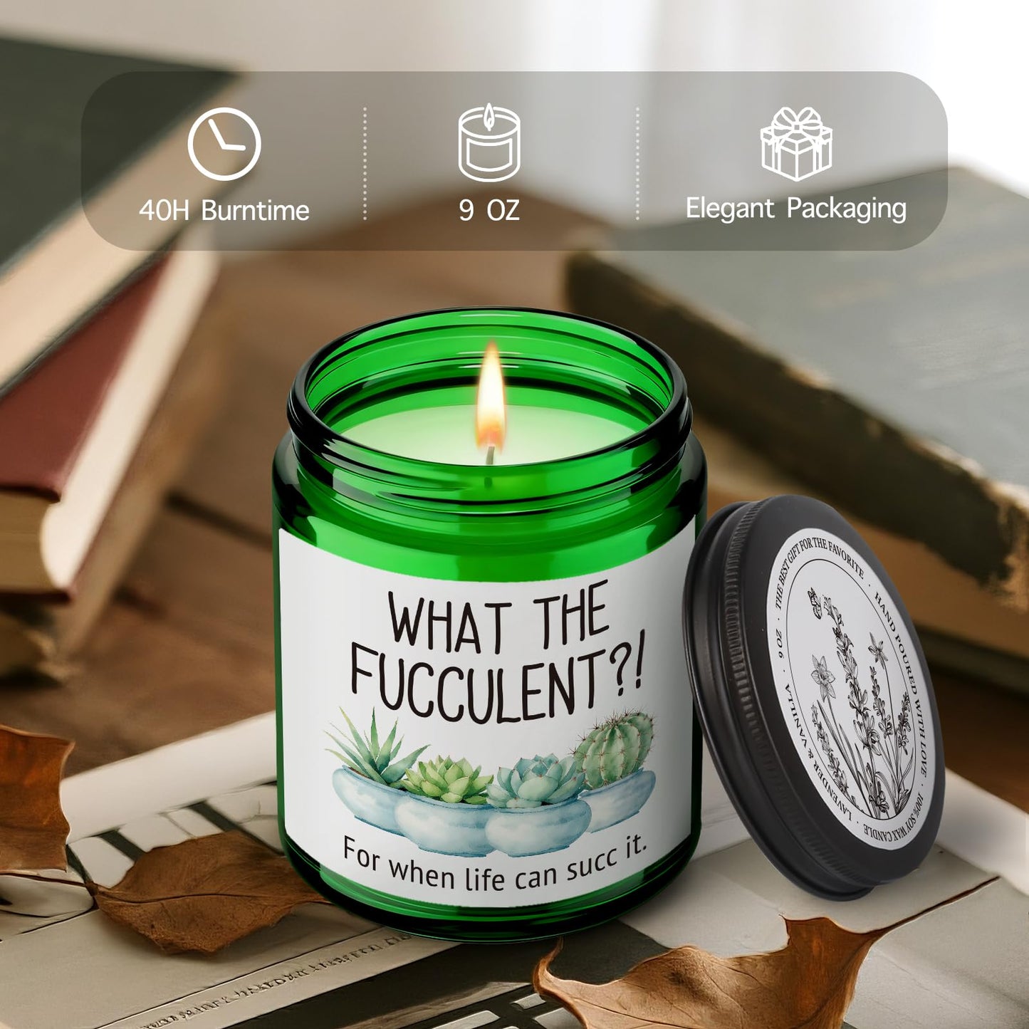QHLLWT What The F ucculent Candle Gift for Women Men Plant Lovers, Funny Cool Birthday Christmas Gifts for Best Friends Her Him Girlfriend Sister Wife Bestie, Cheer up Lavender & Vanilla candle-48
