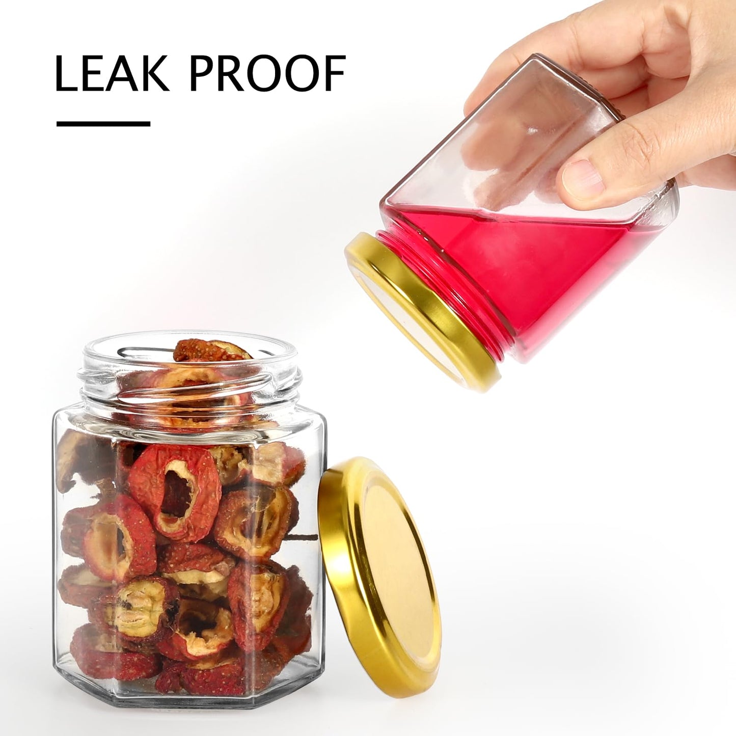 Keketin Hexagonal Glass Jam Jars with Gold Lids 6 oz,30 Pack Glass Canning Jars Food Storage Preserving Jars for Honey,Fruits Salad,Baby Foods,Spices,desserts