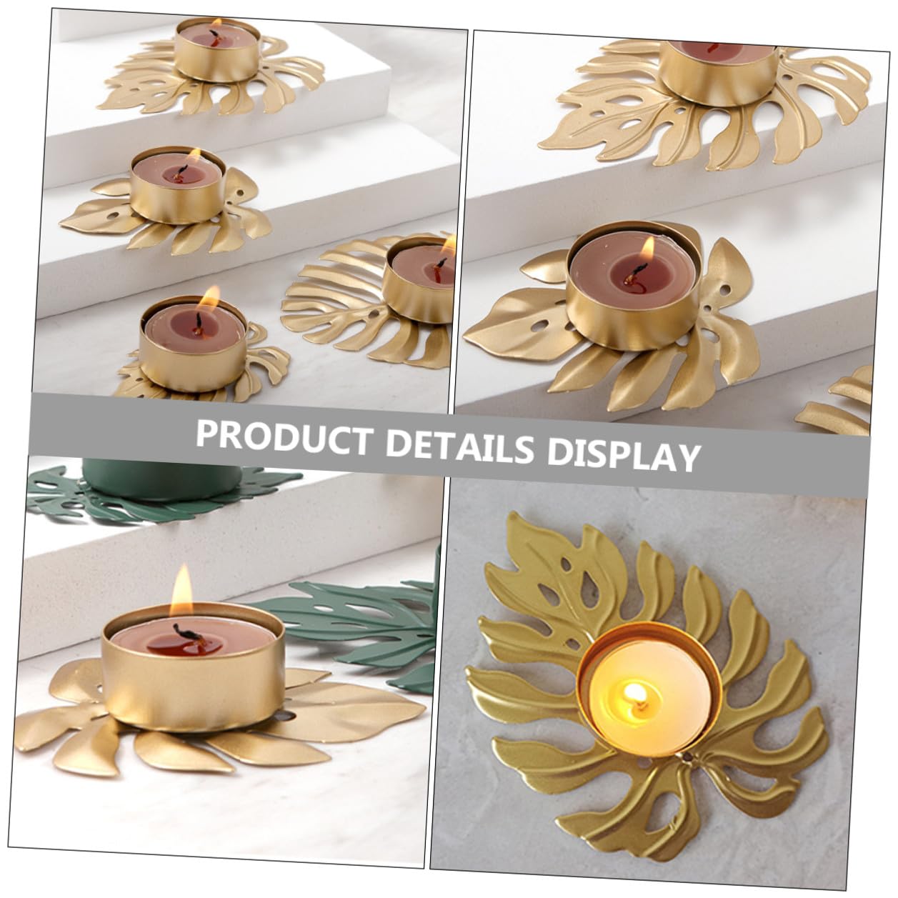 TEHAUX 3pcs Iron Monstera Leaf Candle Holders Tealight Stand Palm Leaf Design for Home Decor and Warm Ambient Lighting