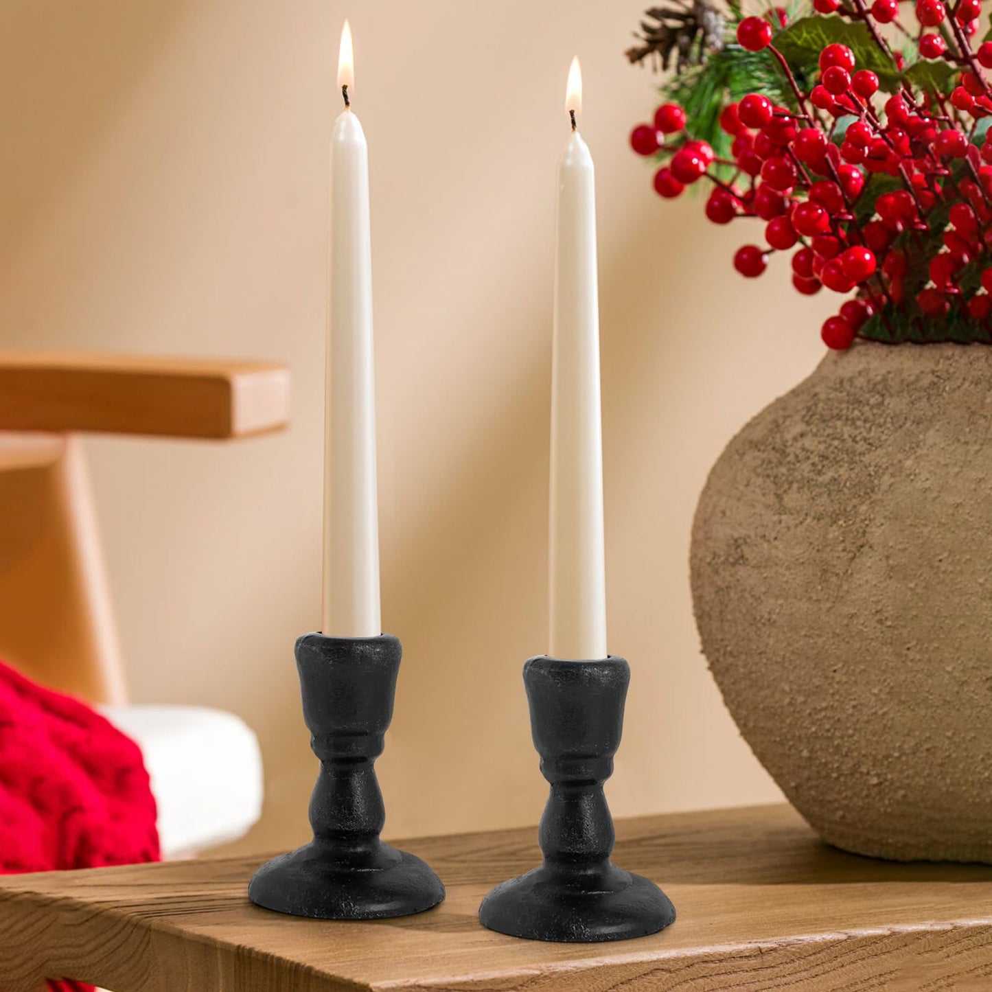 Cast Iron Candle Holders Antique Brass Iron Taper Candle Holders Set of 2, Decorative Metal Candlestick Stands for Weddings, Dining, Parties, and Home Decor (Black)