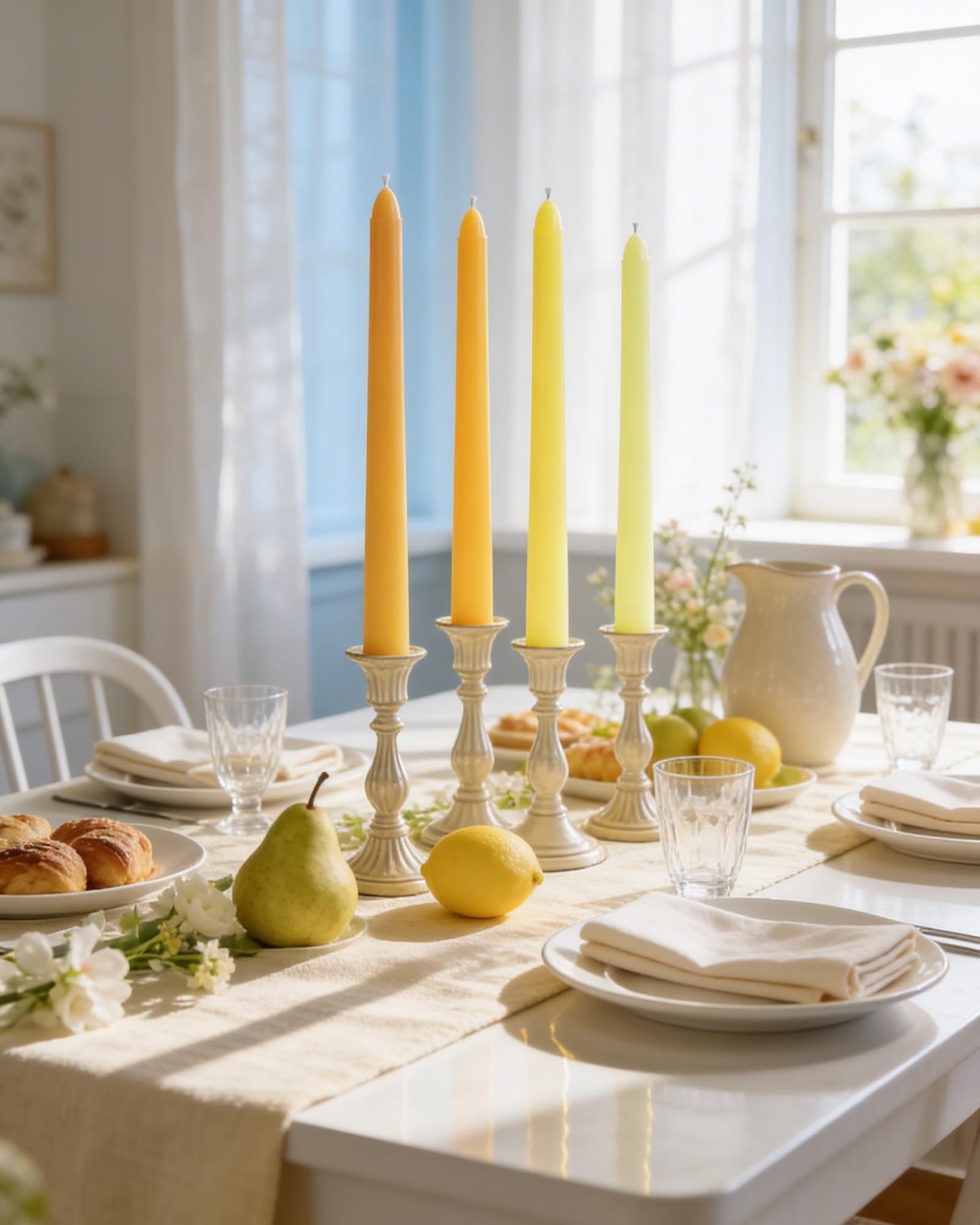 Viyffo Taper Candles 10 Inch Yellow 12 Pack Unscented, Smokeless Long Tall Tapered Candlesticks Wedding Home Decor Dinner Natural Color Series