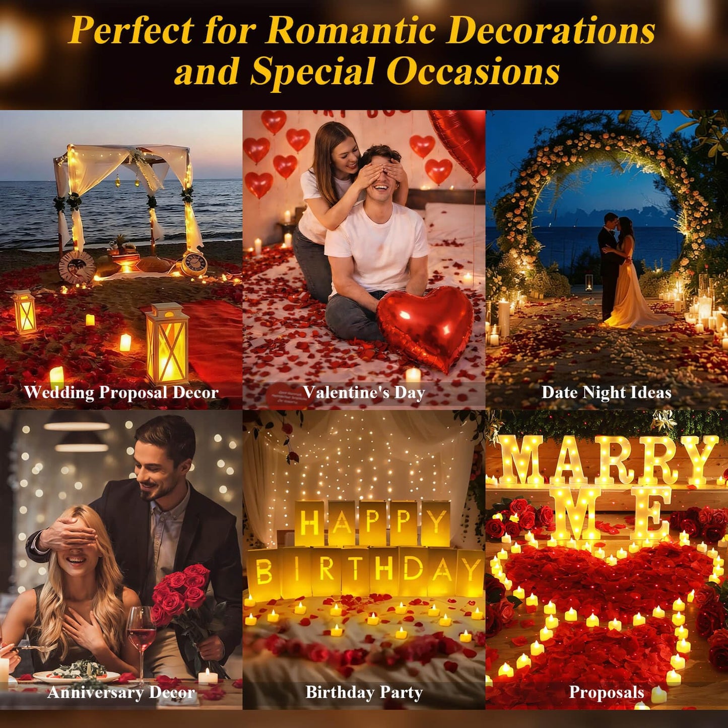 cridoz Rose Petals and Candles Set, 3000 Fake Rose Pedals and 24 Flameless Candles for Romantic Night Decorations