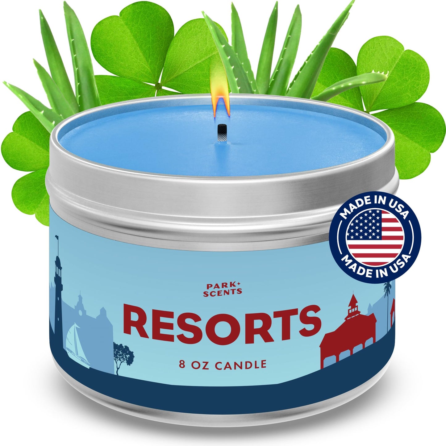 Park Scents Resorts – Floridian Theme Park Luxury Hotel Candle – Clover, Aloe, Citrus & Daisy Scented Candles for Home – 8oz Vegan Soy Wax Blend, Birthday Gifts for Women, Hostess, Sister, Best Friend