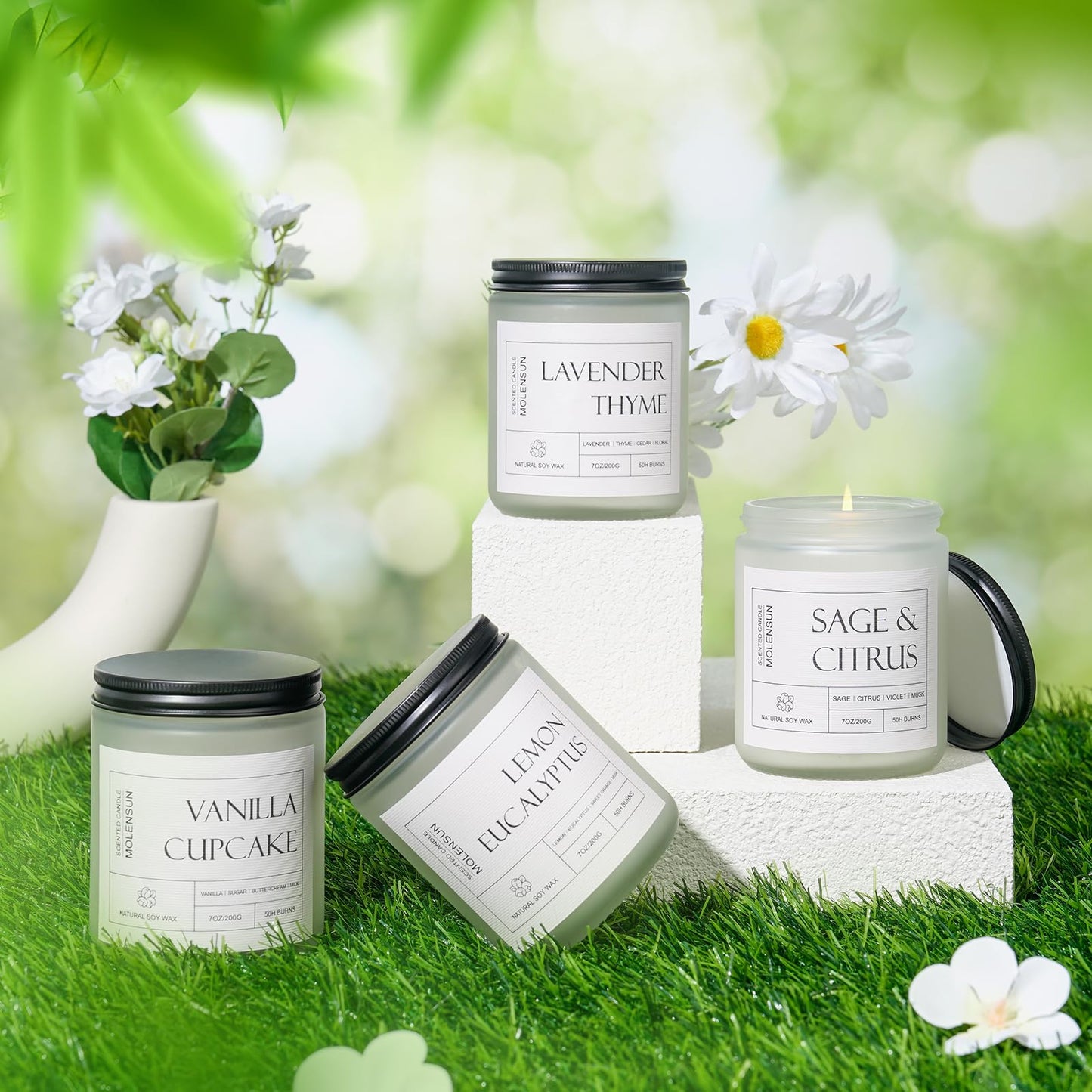 Molensun Sage & Citrus Scented Candles, Aromatherapy Jar Candle, 7 oz Long Lasting Candles, Soy Wax Candle Gift for Women
