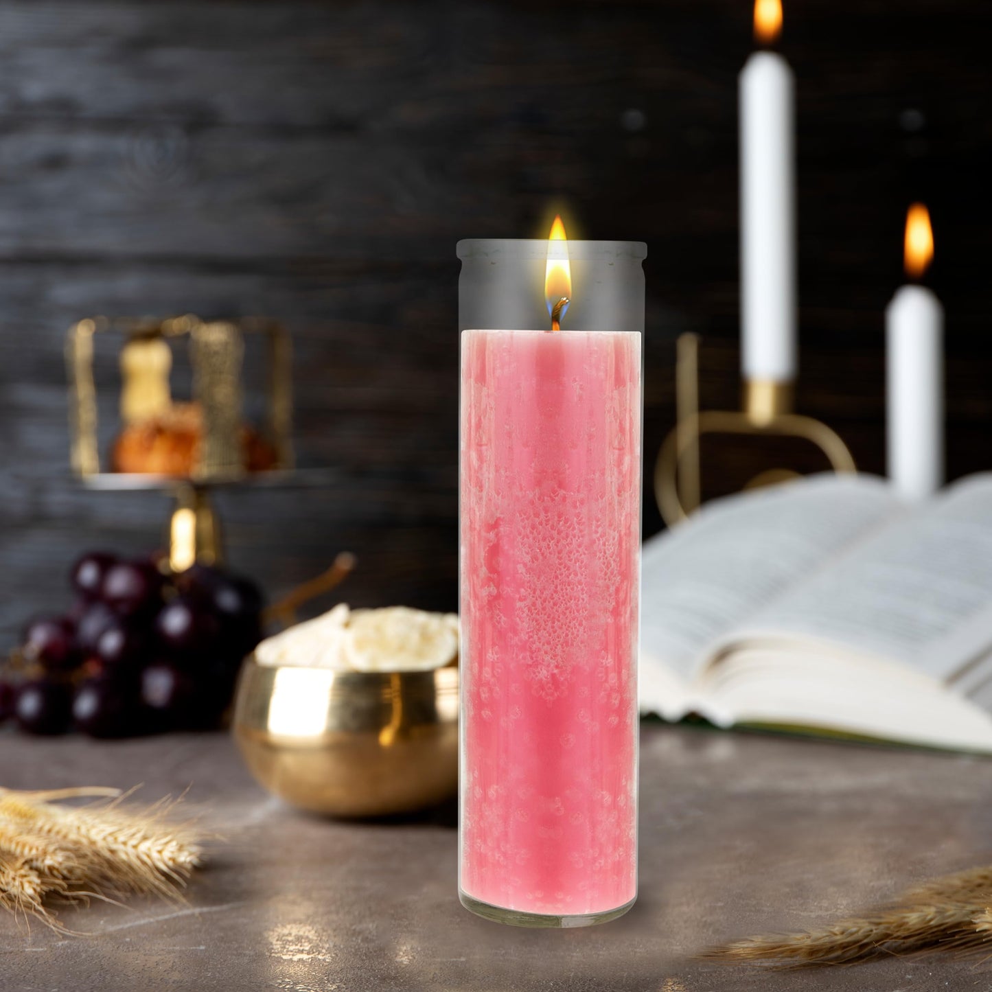 Mega Candles 3 pcs Unscented Pink 7 Day Glass Container Devotional Prayer Candles, Premium Wax Candle 2 Inch x 8 Inch, Sanctuary, Vigils, Prayers, Blessings, Religious, Memorials, Remembrance