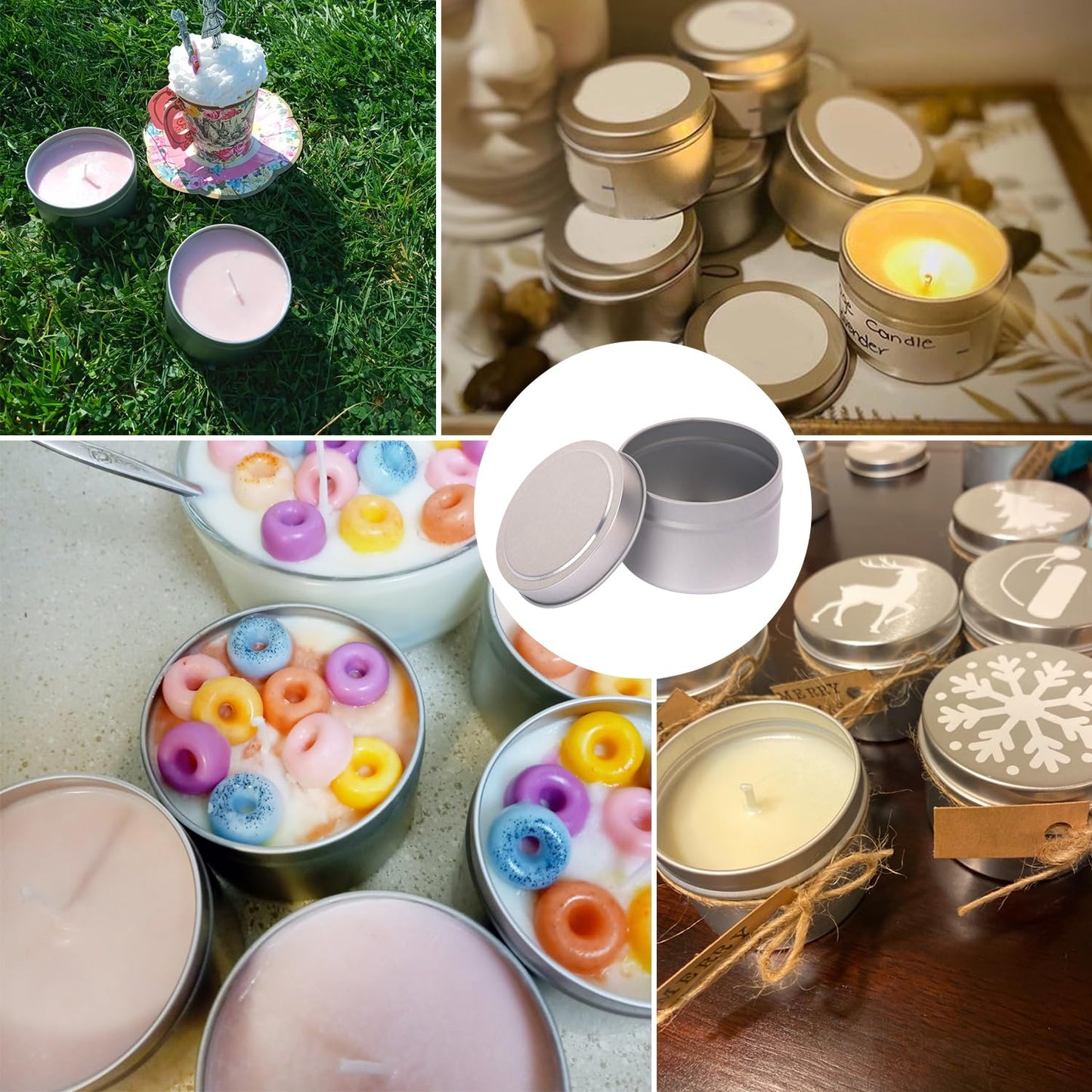 Biugaaufai 72 Pack 4 oz Sliver Metal Candle Tins with Lids, Round Bulk Metal Candle Jar, Matte Finish, Round 4 oz Candle Tins for DIY Candle Making and Storage