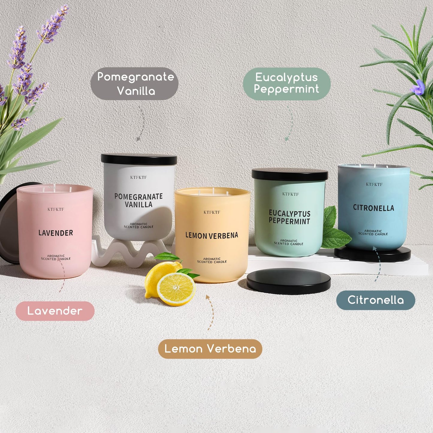 KTFKTF Pomegranate Vanilla Scented Candle for Home, 14.1oz 80H Long Lasting Aromatherapy Candles for Warmth & Festivity, Non-Toxic Essential Oil & Soy Wax | Fruity-Sweet Vanilla Fragrance