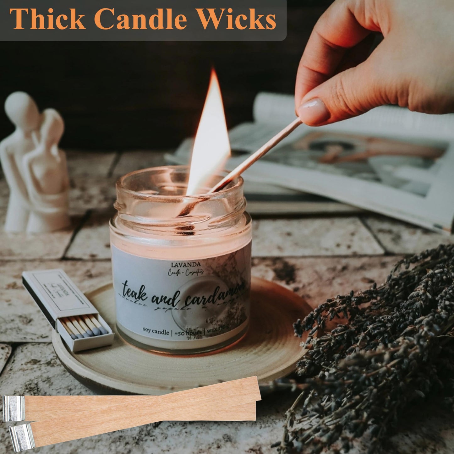 100pcs Wooden Candle Wicks 5.1 x 0.5 Inch, Smokeless Cherry Wood Wicks with Metal Clips, Includes Wick Trimmer, Perfect for Candle Making Kit and Soy Wax Candlemaking