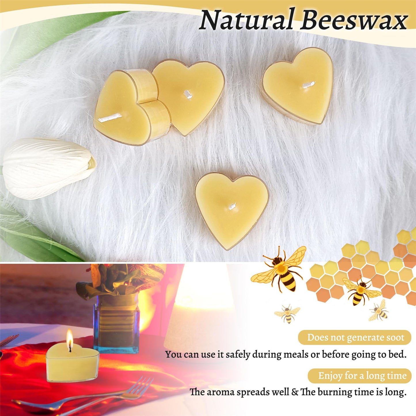 Gedengni Candlesticks Scented Tealight Candles,24pcs Heart-Shaped Tea Light Candles Natural Scent Tealight Candle Wax Handmade Candle Stciks for Spa Home Decor Women Gifts (T02-24HT)