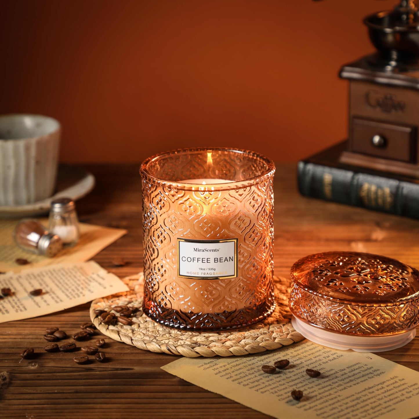 Coffee Bean Scented Candles, 19oz Aromatherapy Candles Gifts for Women, Brown Luxury Large Decorative Candles in Glass, Natural Soy Wax for Home